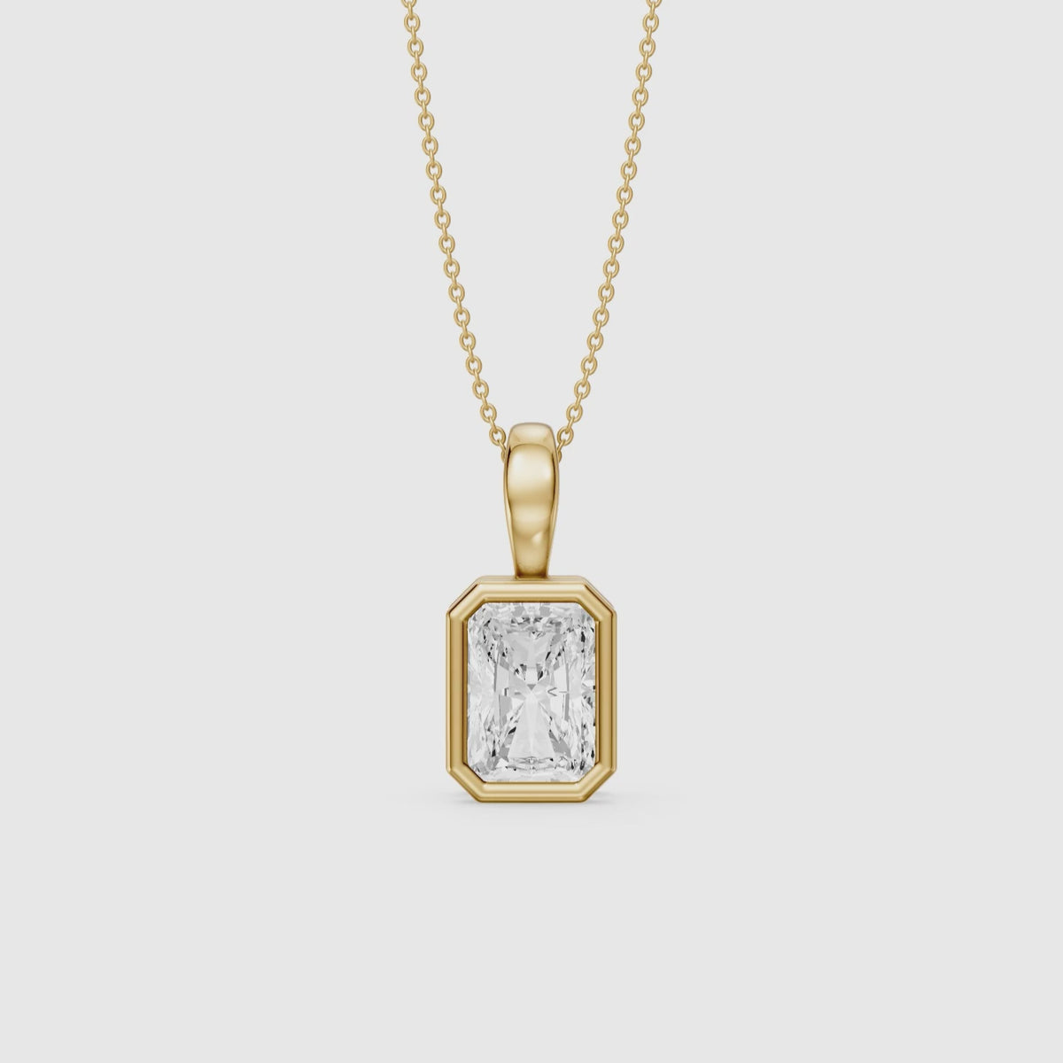 Load video: Camilla Radiant Lab Grown Diamond Bezel Solitaire Pendant