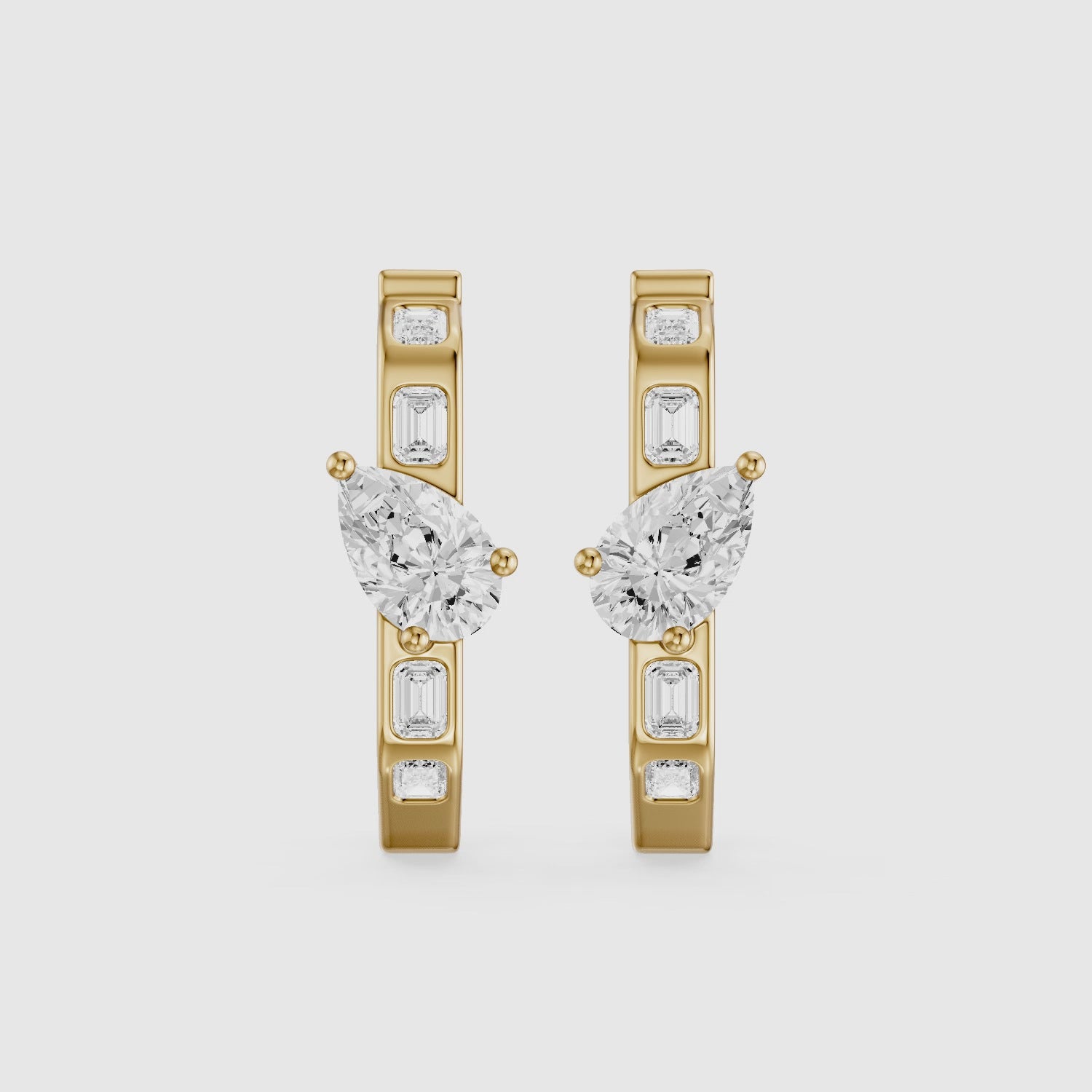 Load video: Irena Pear and Emerald Cut Lab Grown Diamond Hoop Earrings