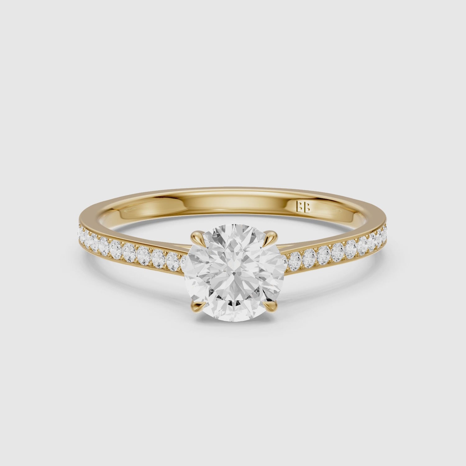 Load video: Kelsey Round Cut Side Stone Cathedral Lab Grown Diamond Ring