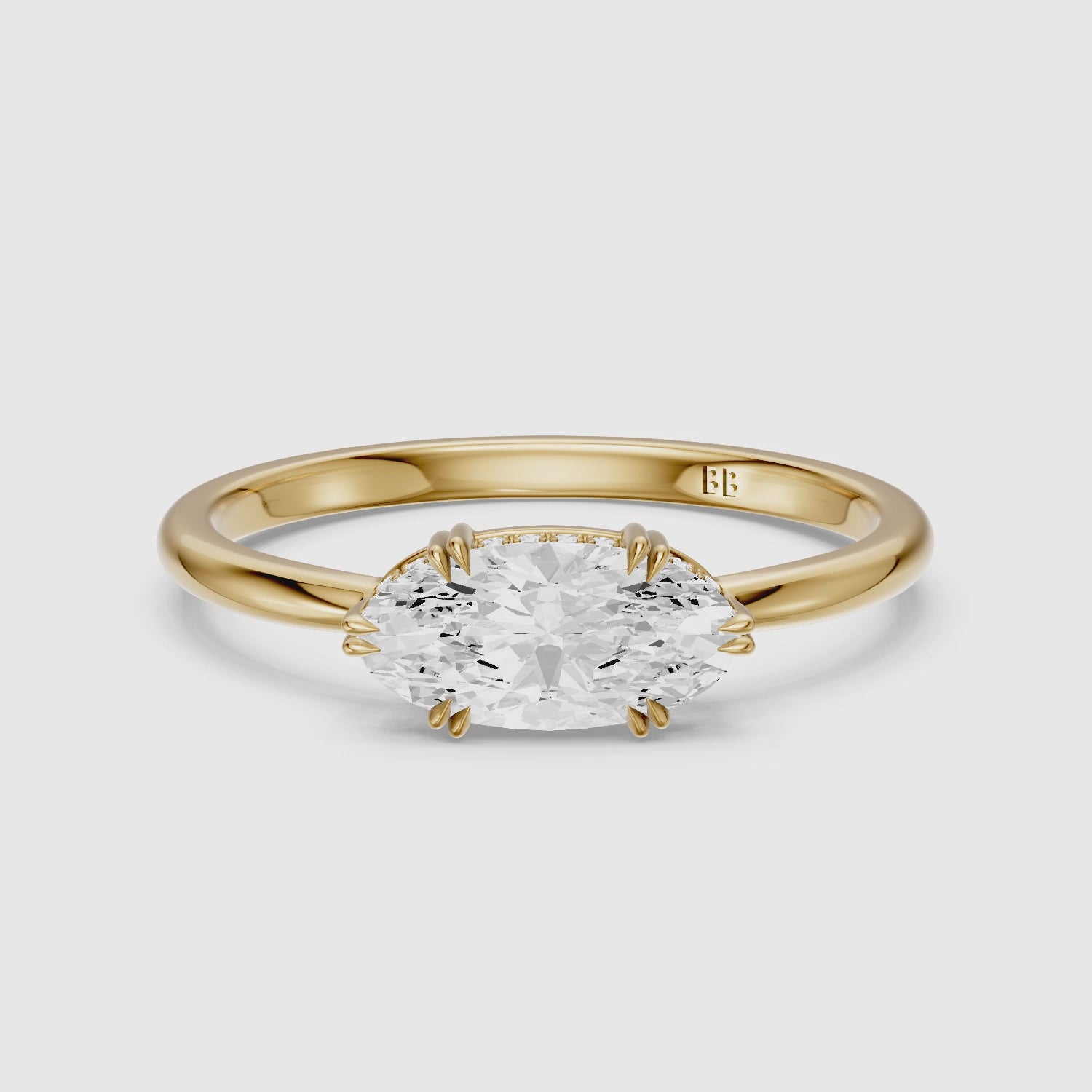 Load video: Diana East West Moval Moissanite Diamond Hidden Halo Double Claw Ring