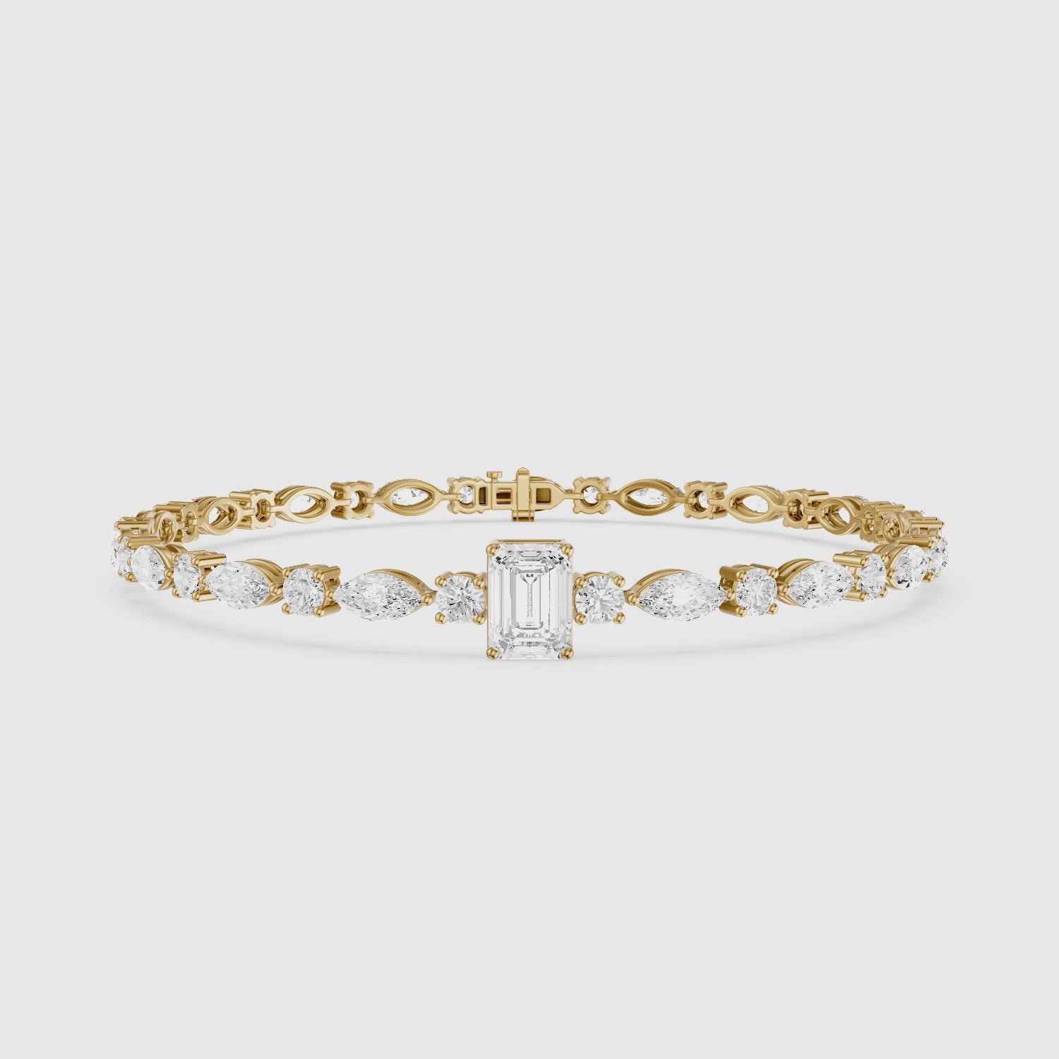 Load video: Jessie Emerald Cut Lab Grown Diamond Station Tennis Bracelet with Round and Marquise Diamonds