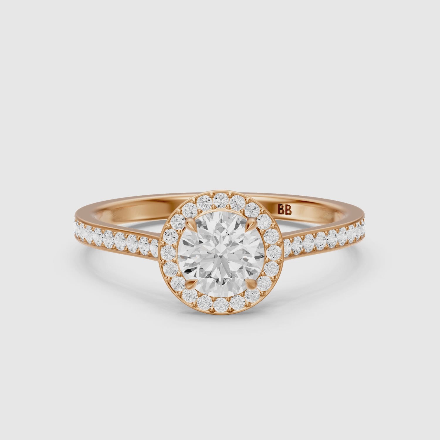 Load video: Marlie Round Cut Halo Channel Set Lab Grown Diamond Ring