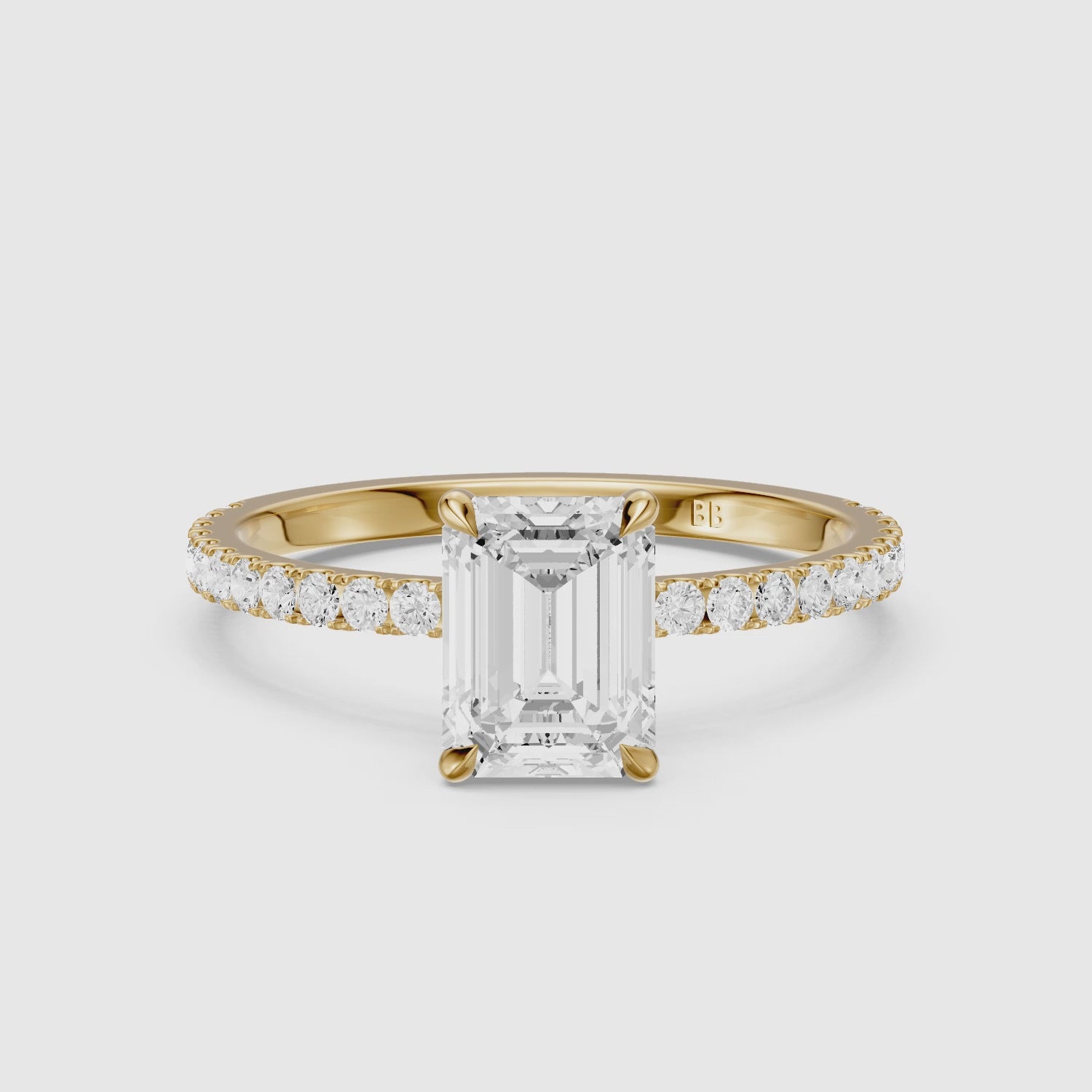 Load video: Kensie 4 Prong Emerald Cut Hidden Halo Pave Lab Grown Diamond Ring