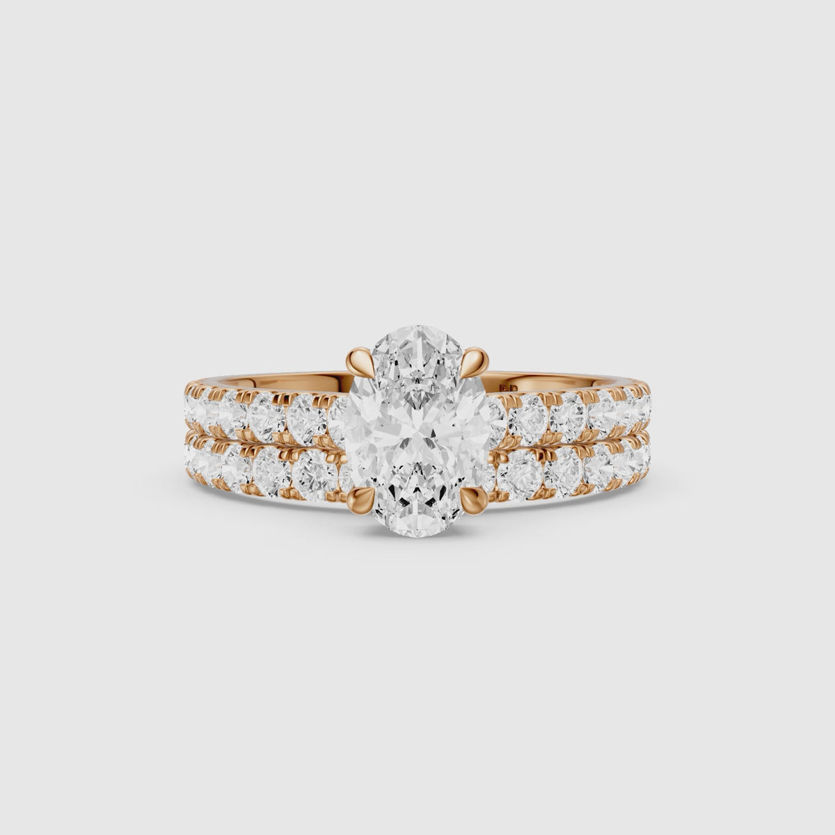 Load video: Zella Oval Cut Lab Grown Diamond Hidden Halo Pave Bridal Set