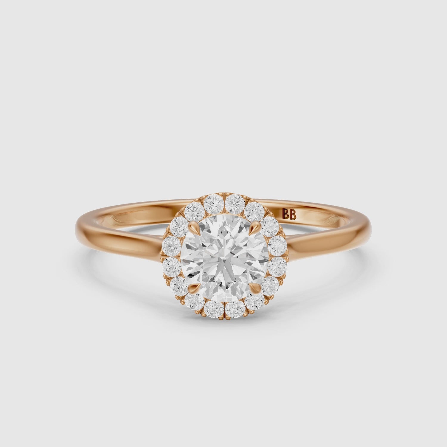 Load video: Karina Round Cut Halo Cathedral Style Moissanite Diamond Ring