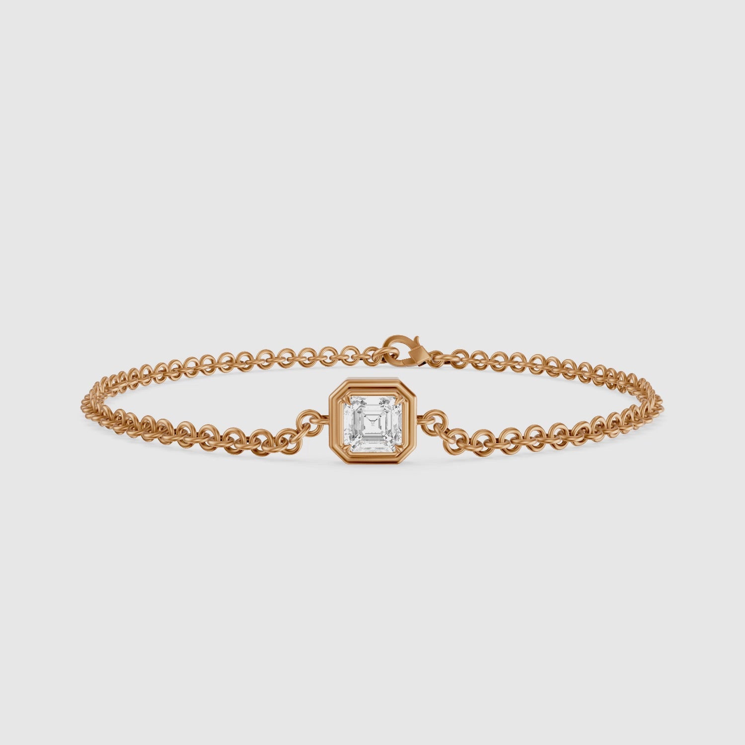Load video: Lucie Bezel Set Asscher Lab Grown Diamond Chain Bracelet