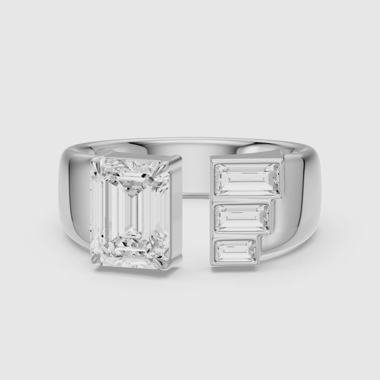 Load video: Baylor Emerald Cut Lab Diamond Graduated Baguette Cluster Cigar Band