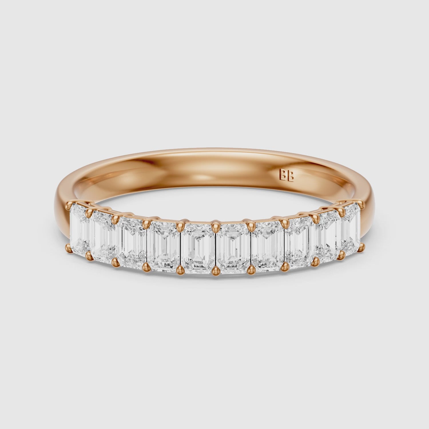 Load video: Ruby Emerald Shape Lab Grown Diamond Anniversary Band