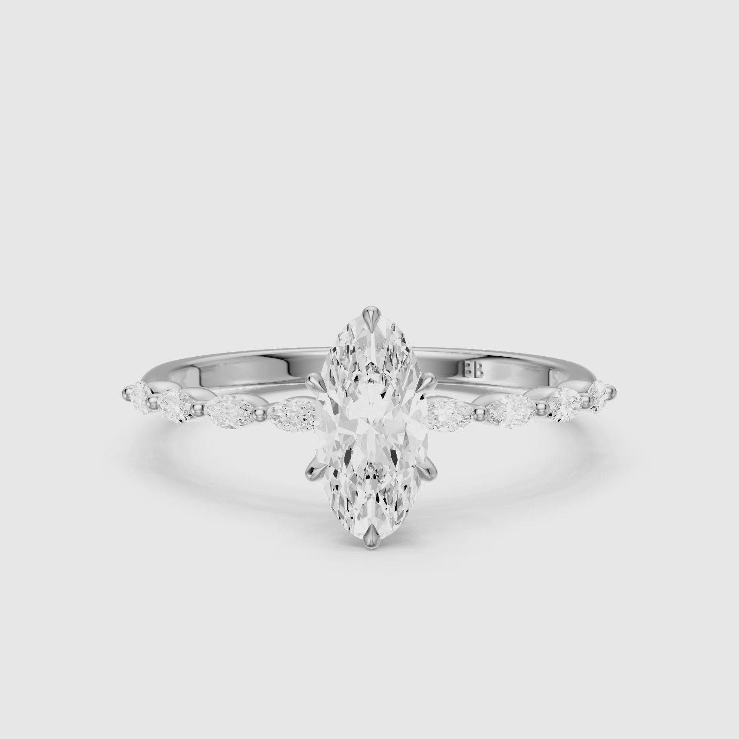 Load video: Octavia Moval Hidden Halo Lab Grown Diamond Ring With Side Stone