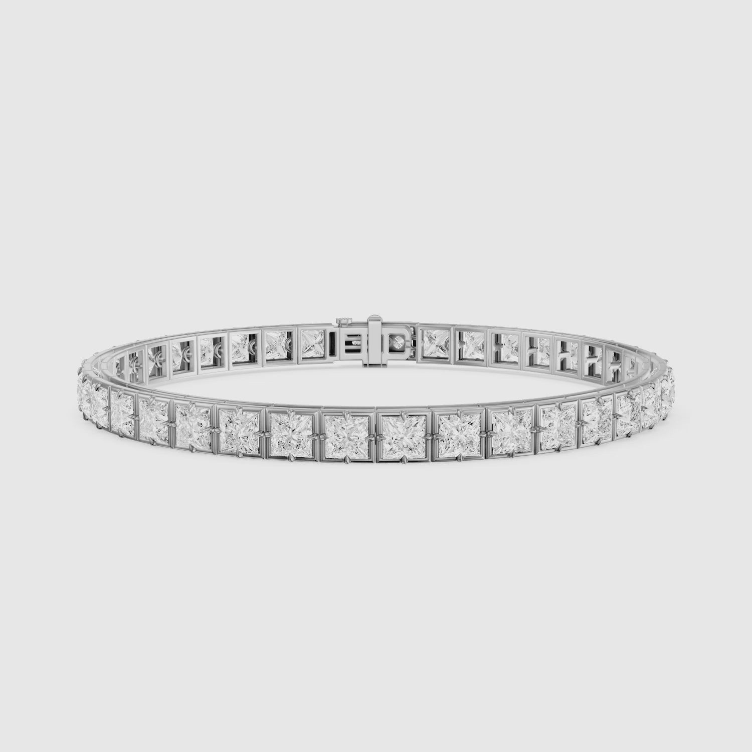 Load video: Nichele Princess Cut Lab Grown Diamond Bezel with Prong Tennis Bracelet