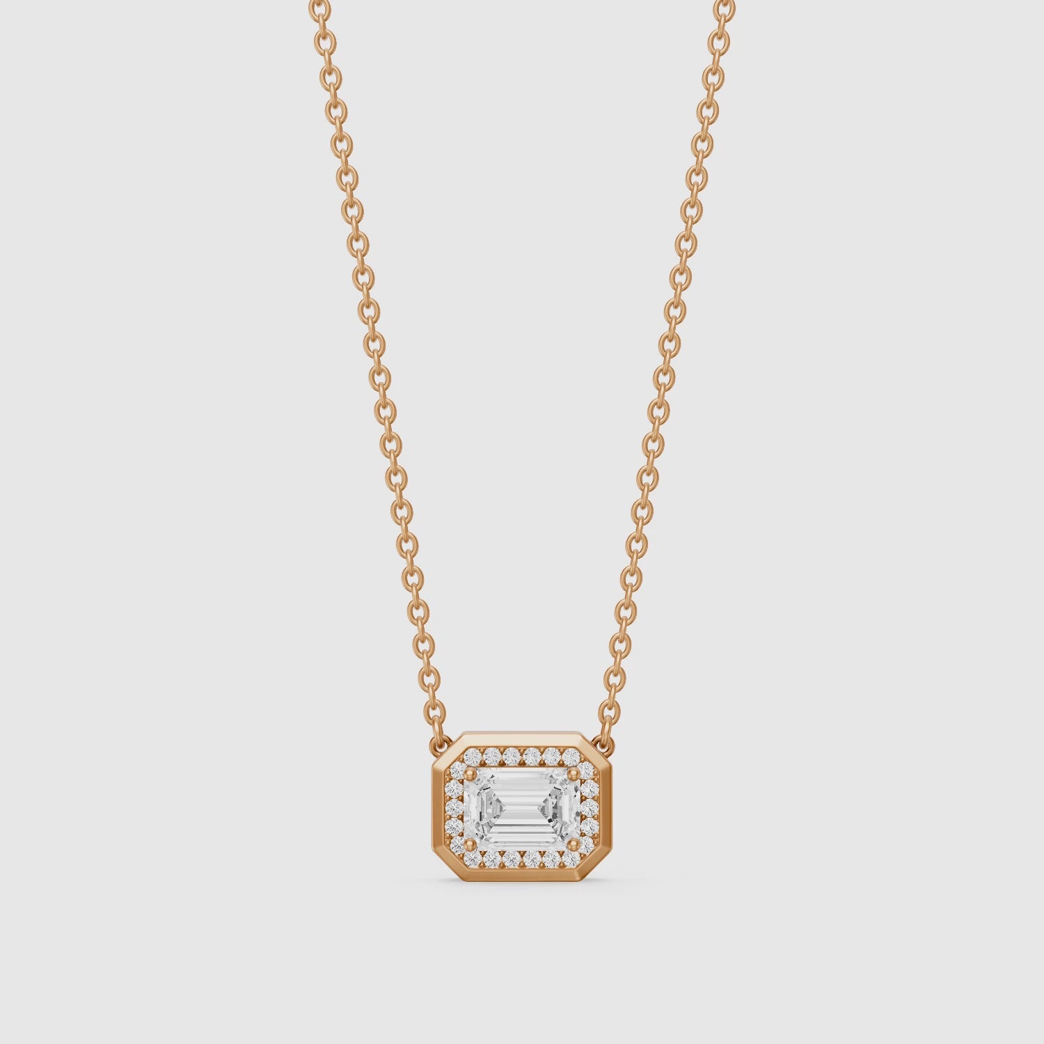 Load video: Leonie Emerald Cut Lab Grown Diamond Halo Pendant