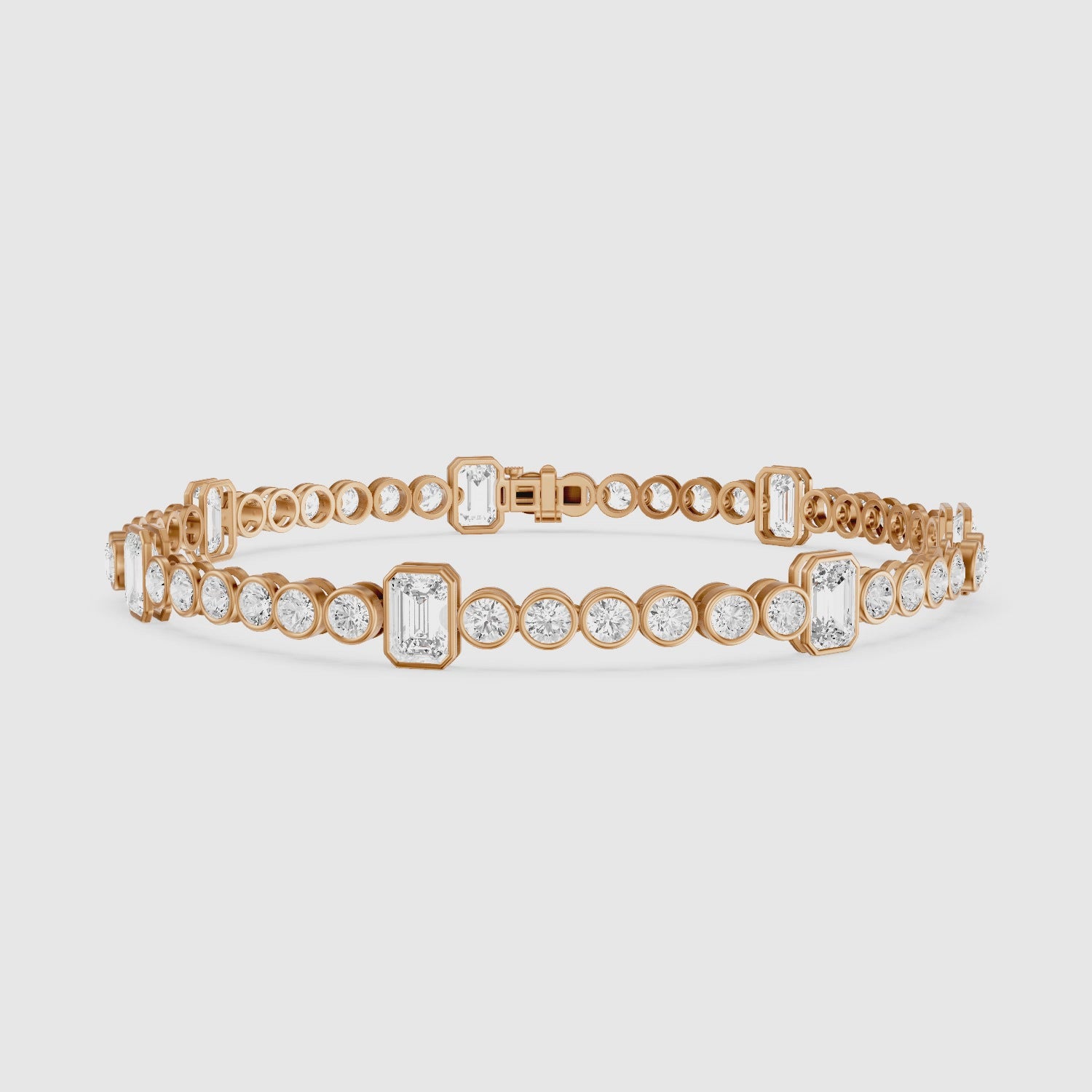 Load video: Daisy Emerald Cut and Round Lab Grown Diamond Station Tennis Bracelet