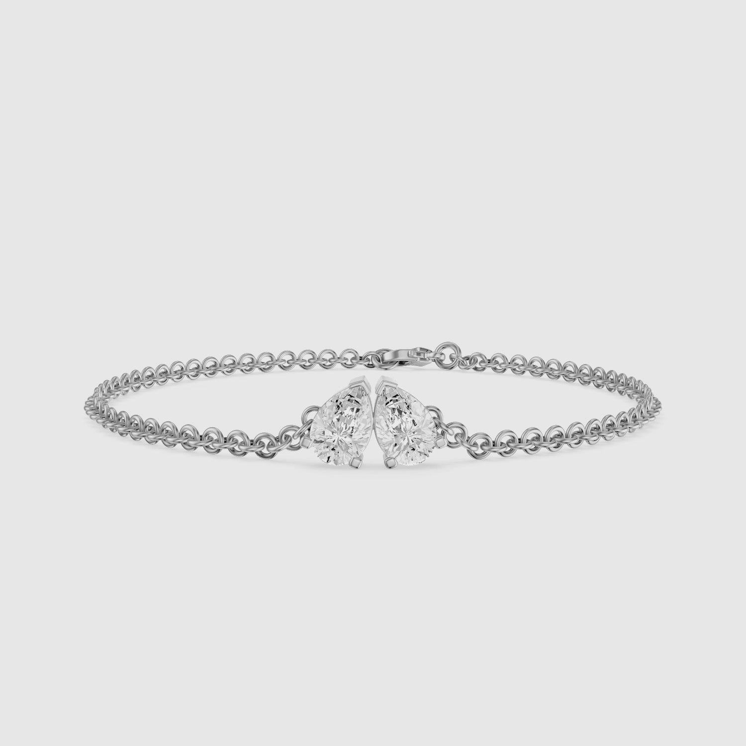 Load video: Jacquelyn Twin Pear Lab Grown Diamond Toi et Moi Chain Bracelet