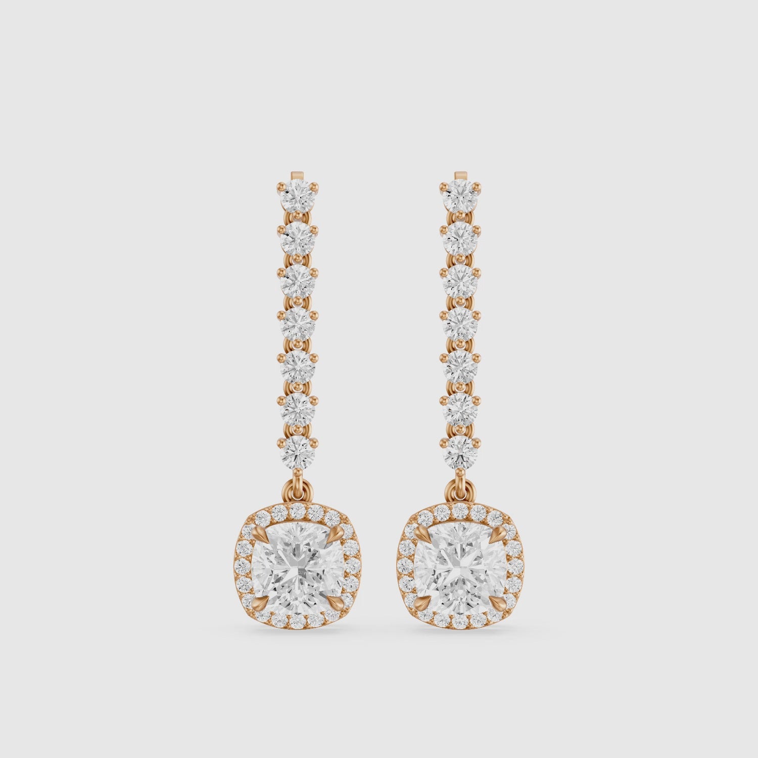 Load video: Winter Cushion and Round Lab Grown Halo Diamond Dangle Earrings