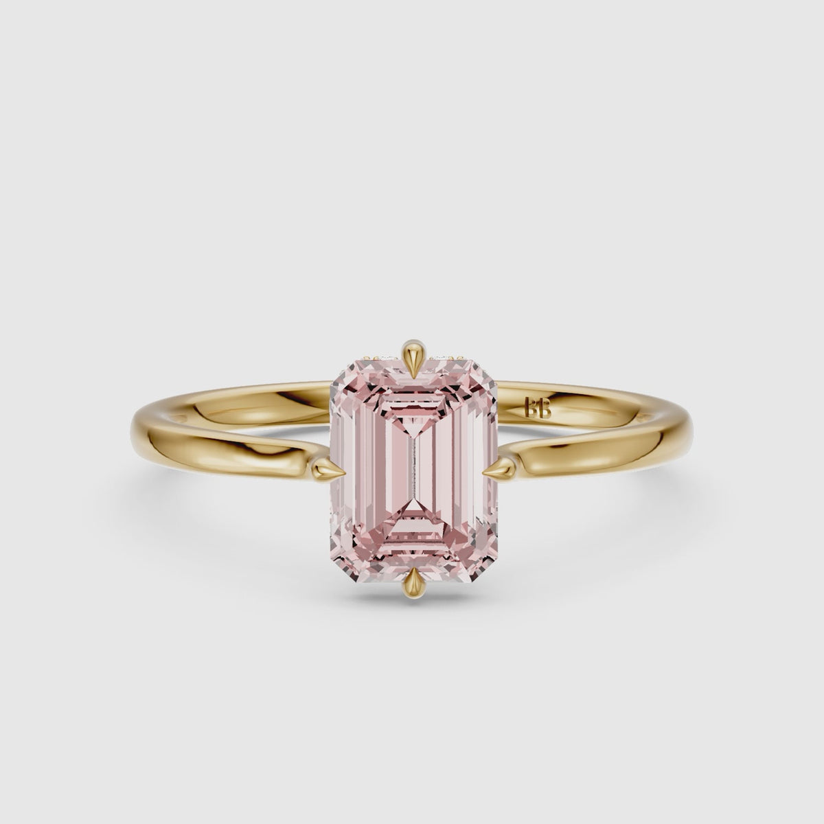 Load video: Kirra 4 Prong Emerald Cut Pink Lab Grown Diamond Hidden Halo Ring