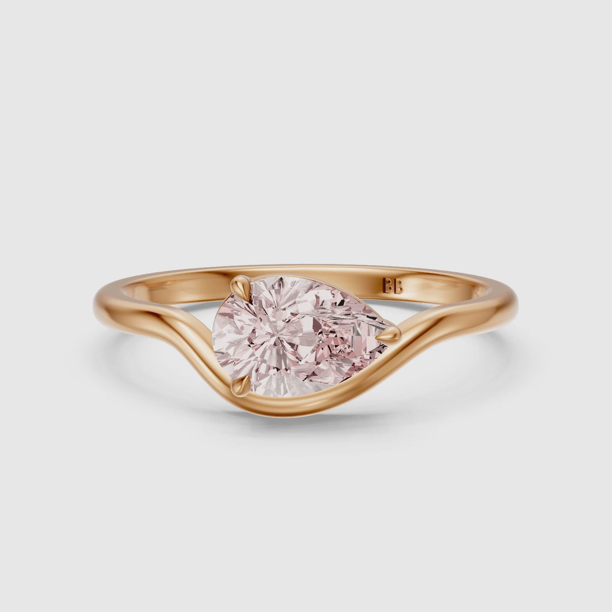 Load video: Mavis Pear Cut East West Pink Lab Grown Diamond Solitaire Ring