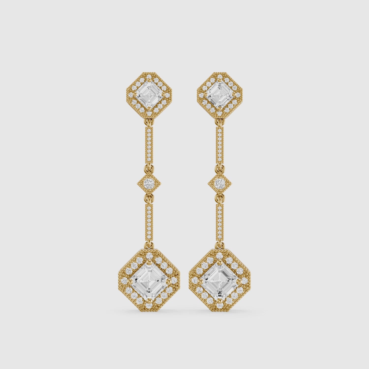 Load video: Eileen Asscher Lab Grown Diamond Vintage Halo Drop Earrings