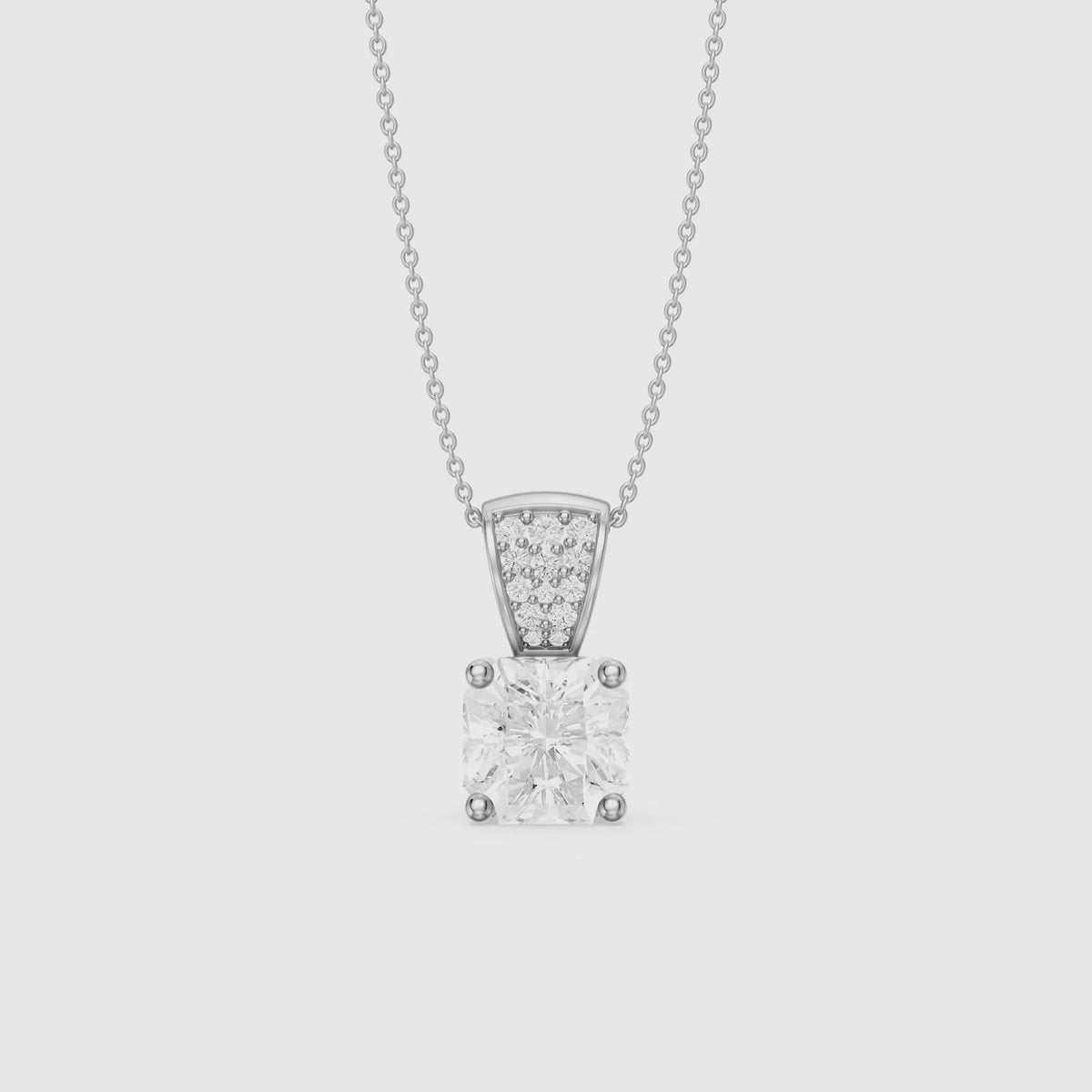 Load video: Vienna Square Radiant Lab Grown Diamond Pendant with Pave Bail
