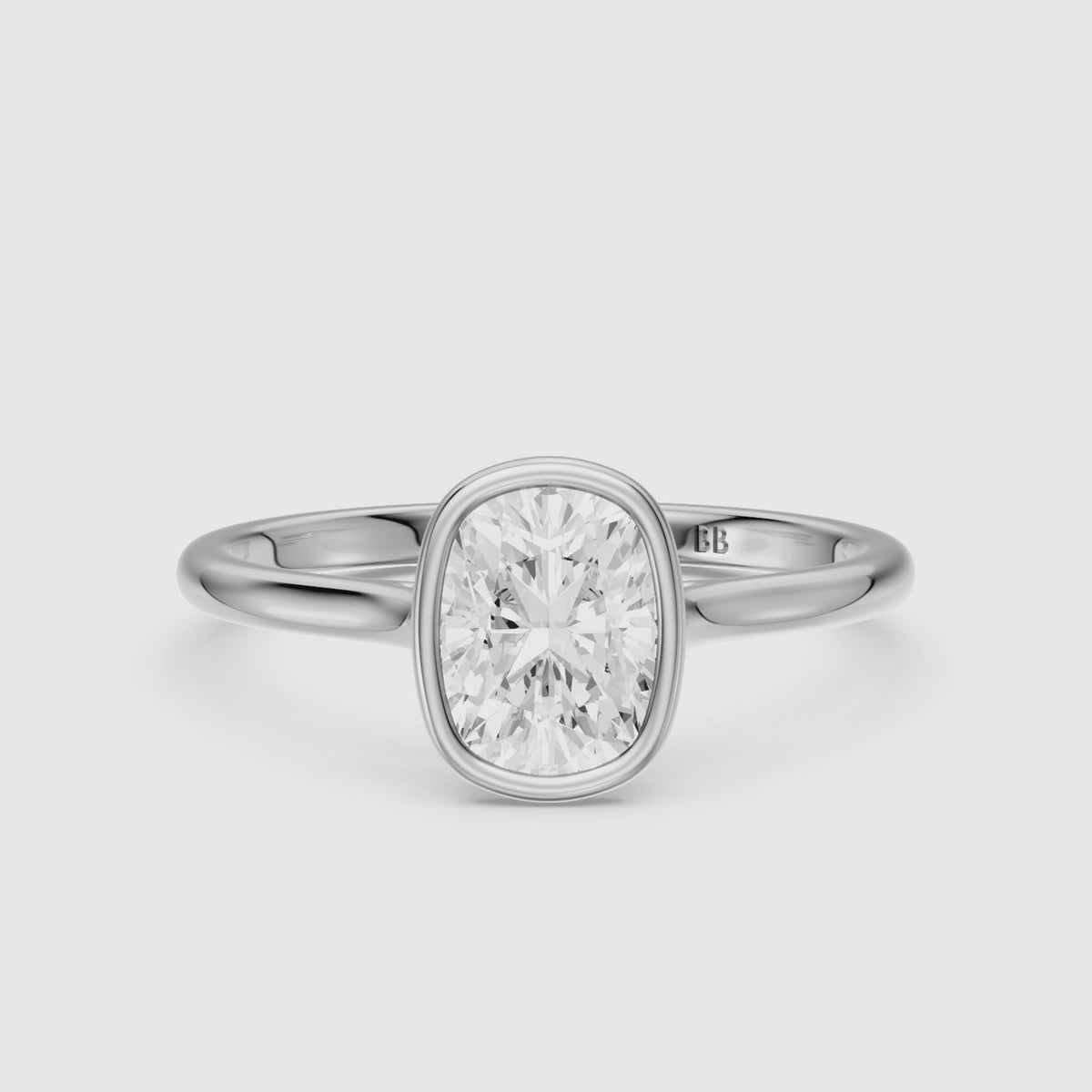 Load video: Alessandra elongated cushion cut Lab Grown Diamond Bezel Engagement Ring