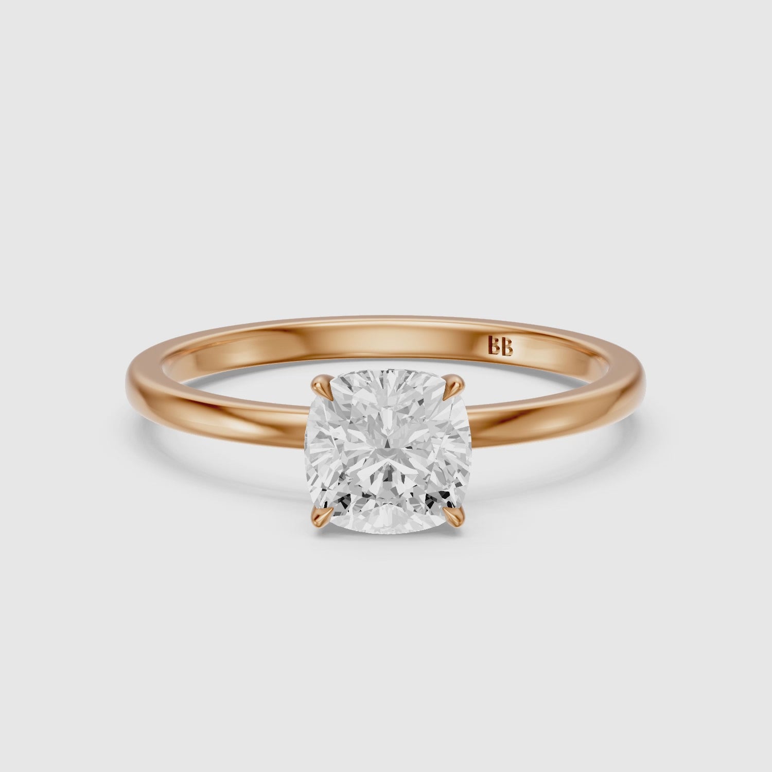Load video: Skylyn Cushion Cut Low Profile Solitaire Lab Grown Diamond Ring