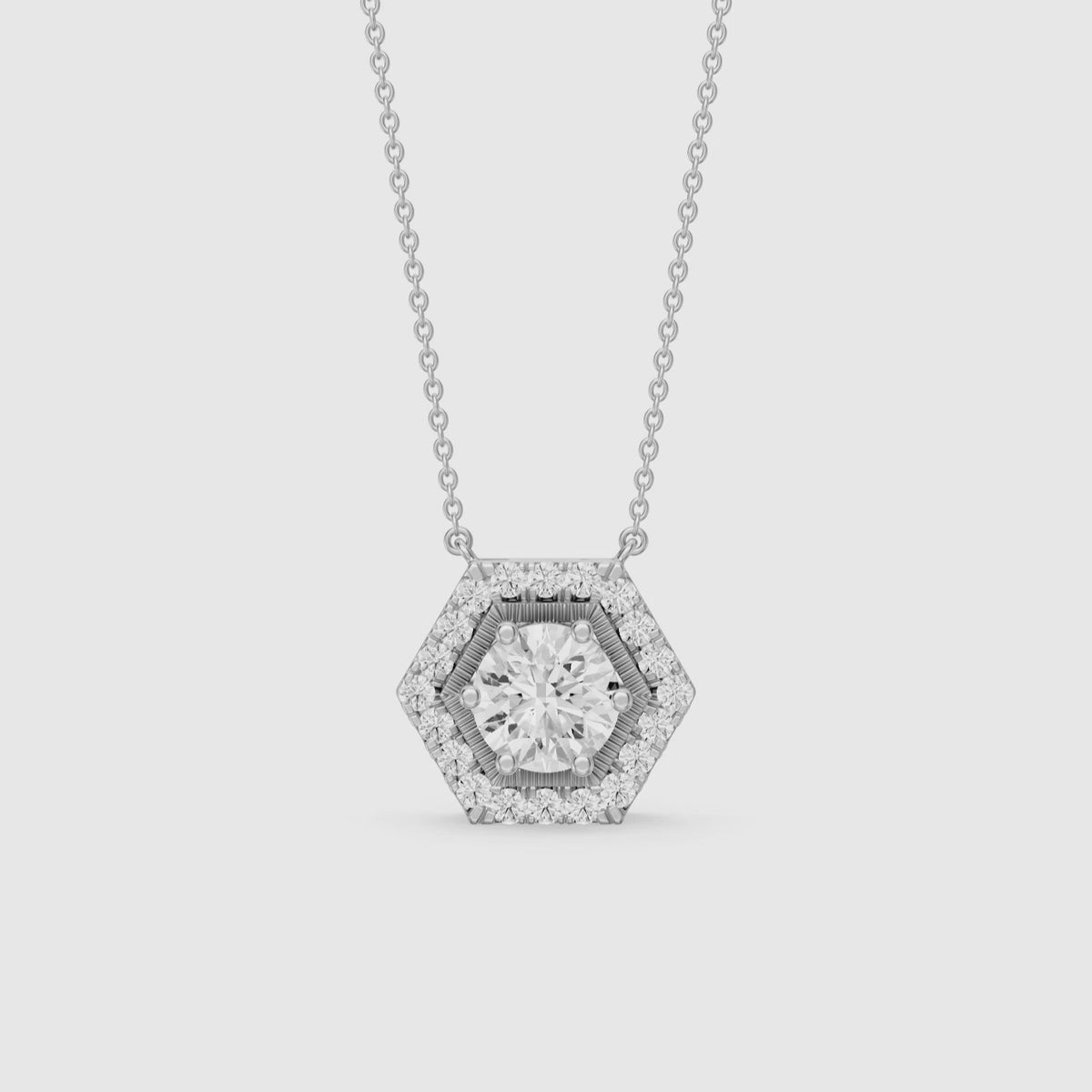 Load video: Nina Round Lab Grown Diamond Hexagon Halo Pendant