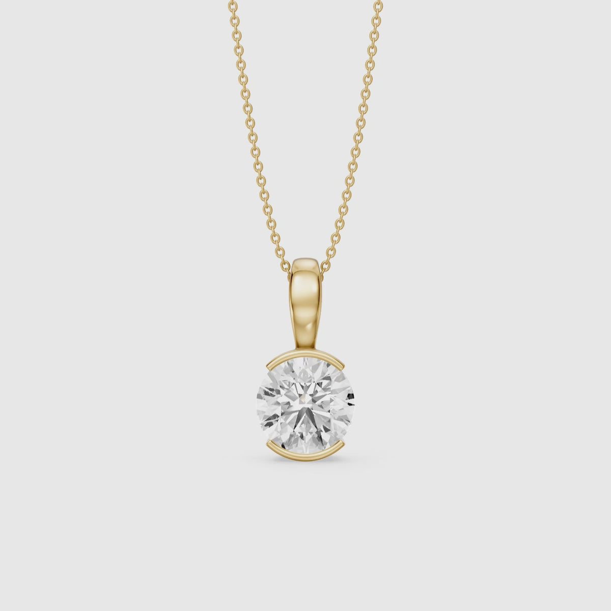 Load video: Kayla Round Lab Grown Diamond Half Bezel Pendant