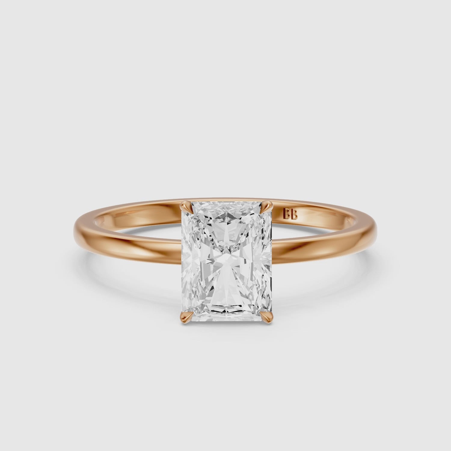 Load video: Tinaya Radiant Cut Low Profile Solitaire Lab Grown Diamond Ring