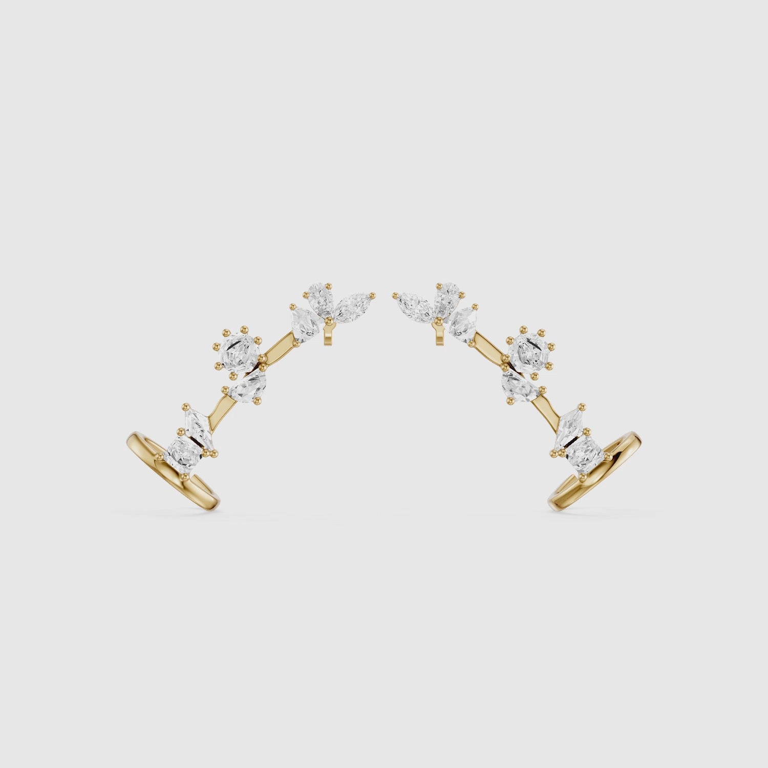 Load video: Sarai Multi Shape Lab Grown Diamond Ear Cuff Earrings