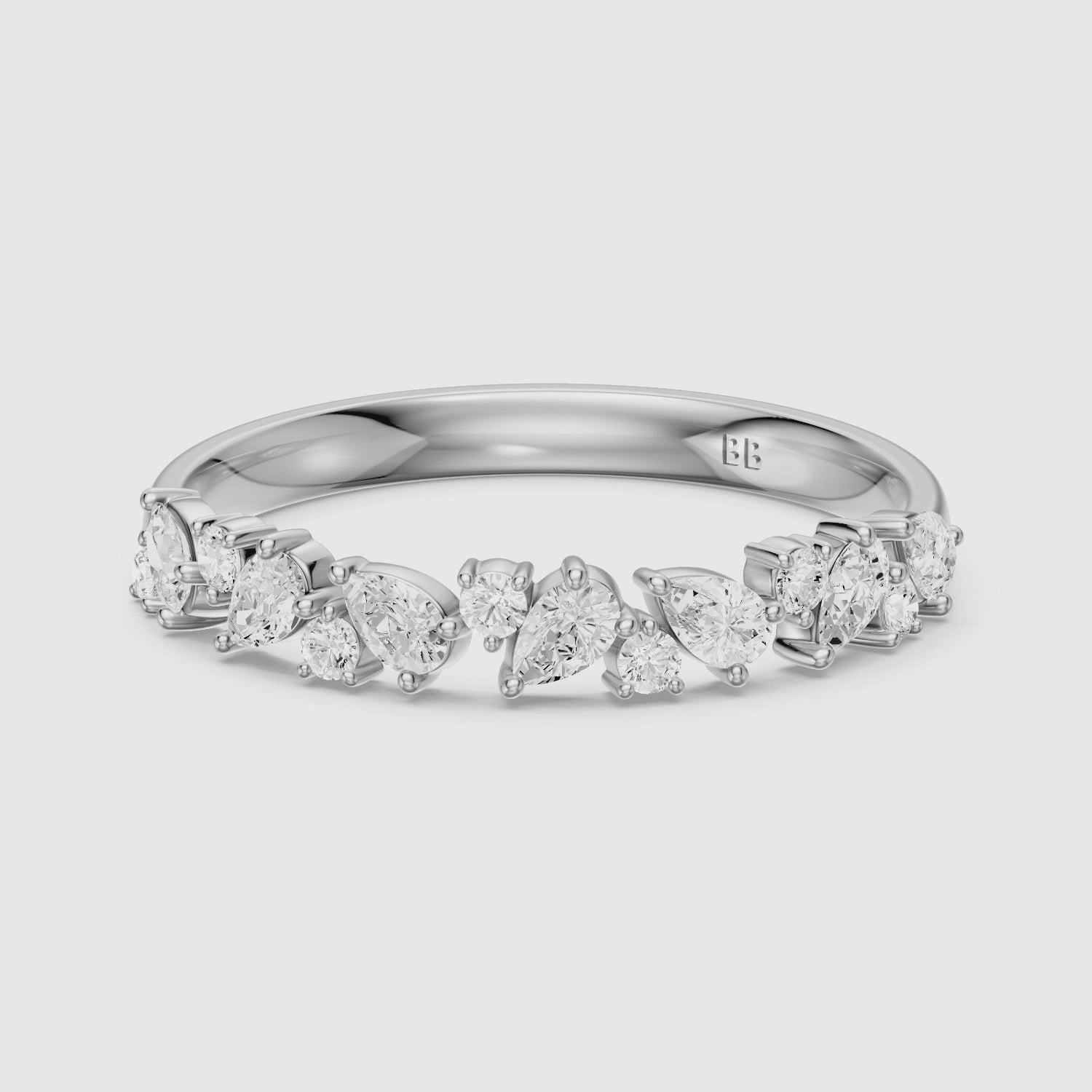 Load video: Gigi Pear and Round Cut Lab Grown Diamond Cluster Wedding Band