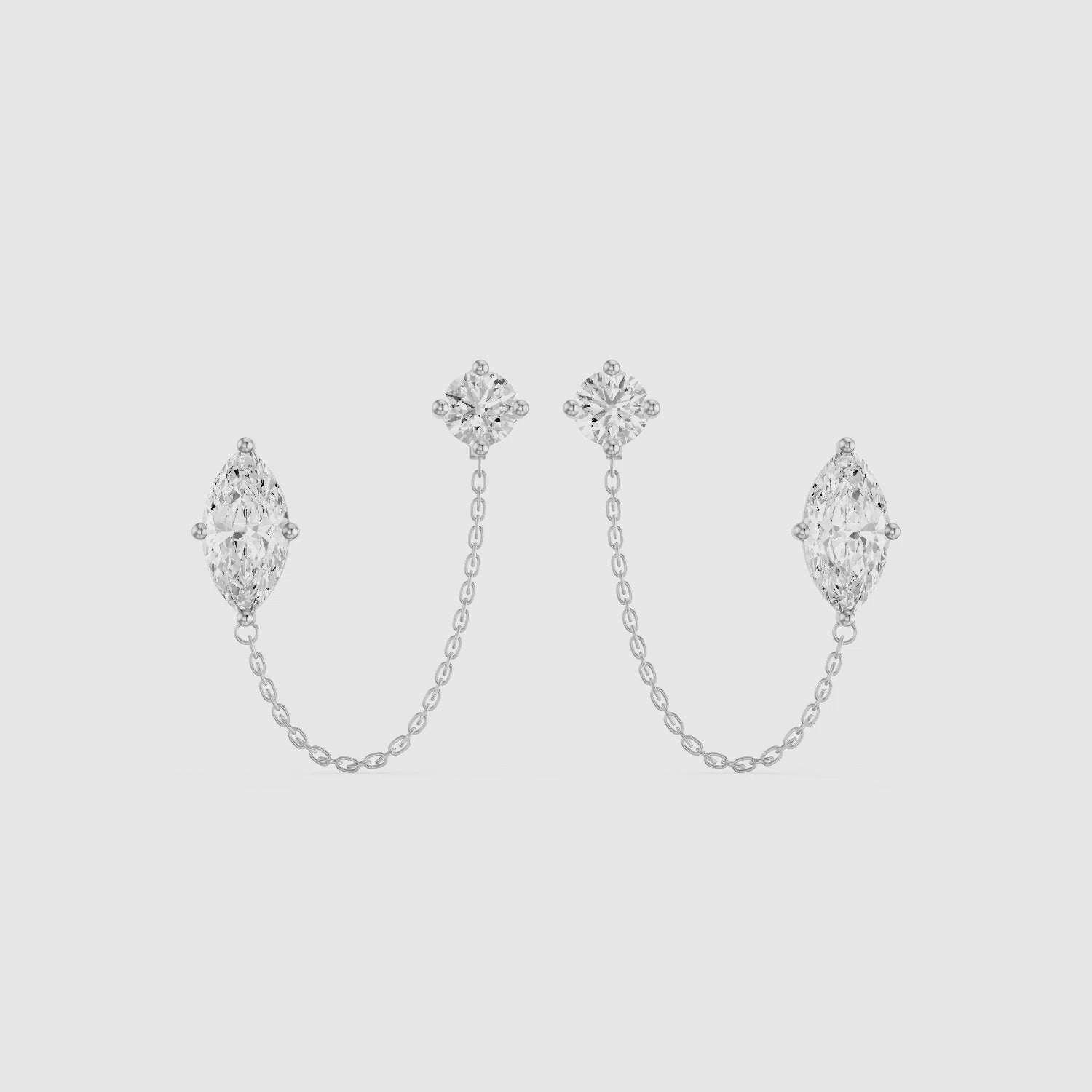 Load video: Rue Marquise and Round Lab Grown Diamond Draped Chain Earrings