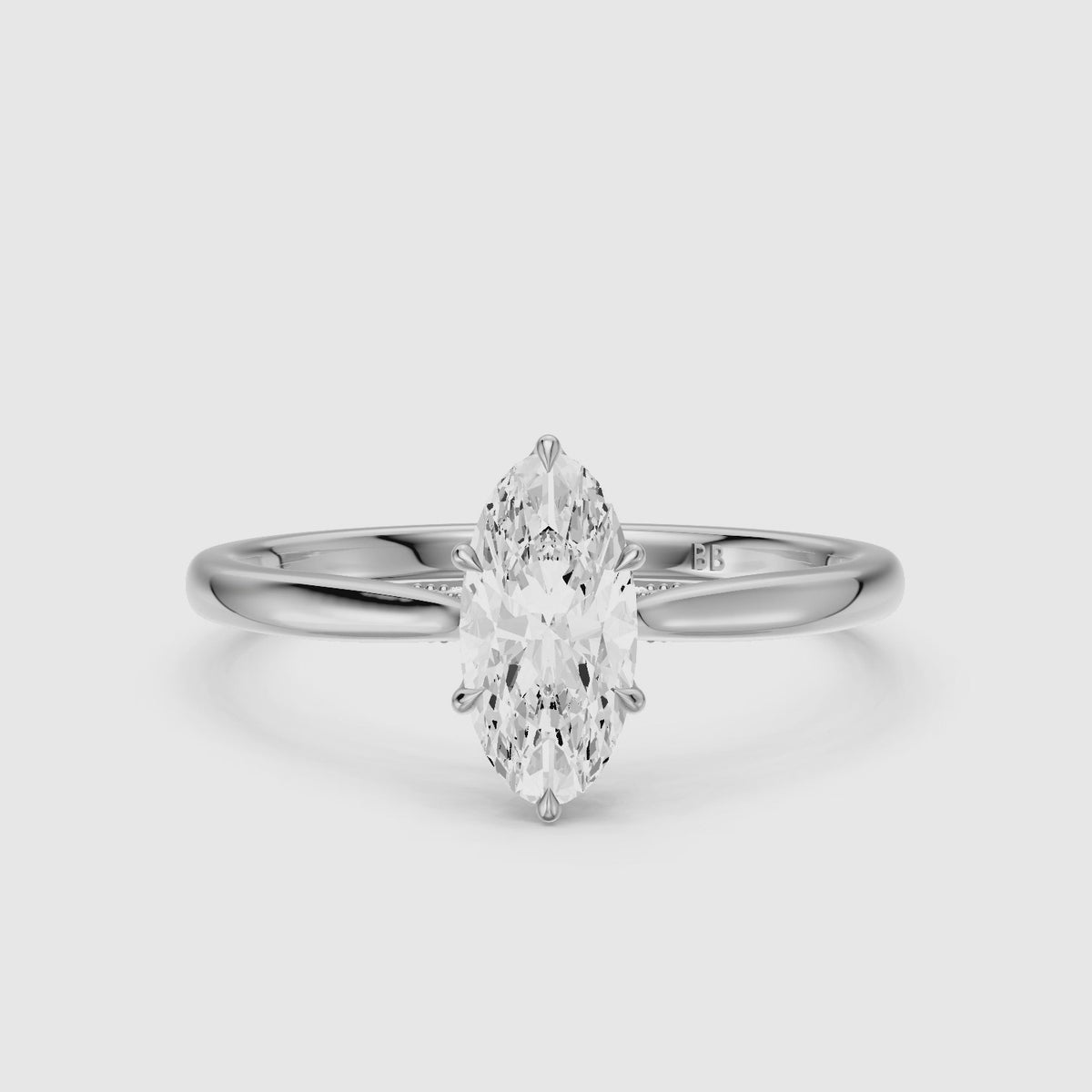 Load video: Leya 6 Prong Moval Moissanite Diamond Ring in Tulip Cathedral Setting