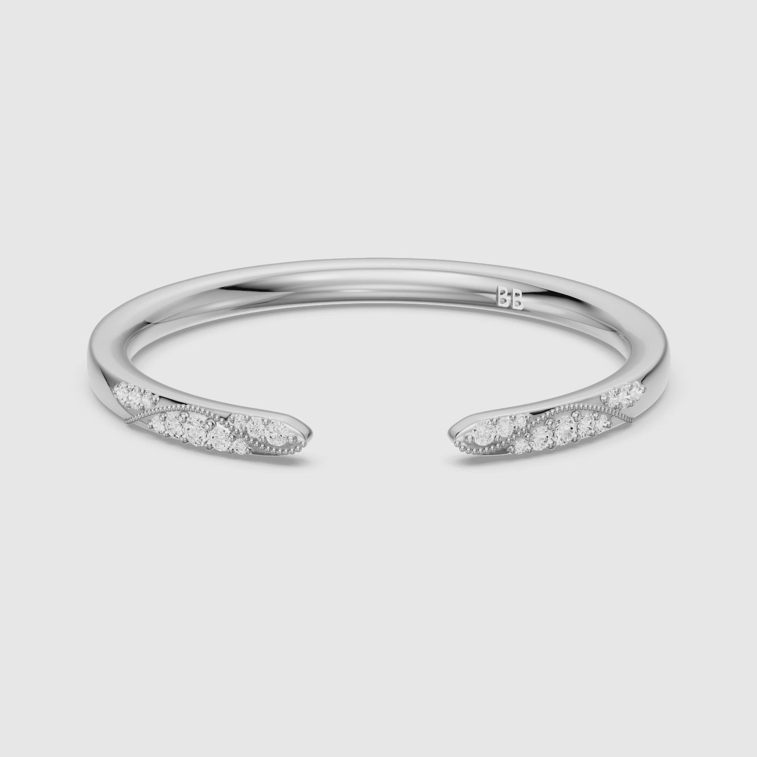 Load video: Isla Open Wedding Band Lab Grown Diamond with Milgrain