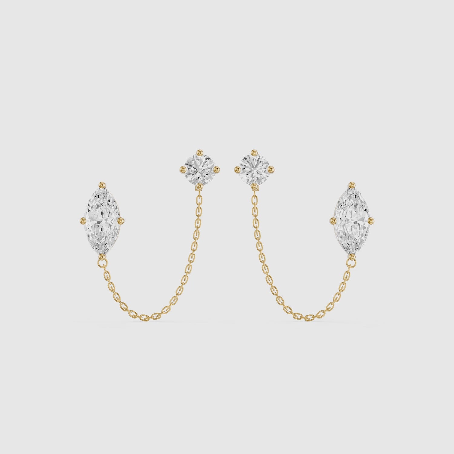 Load video: Rue Marquise and Round Lab Grown Diamond Draped Chain Earrings