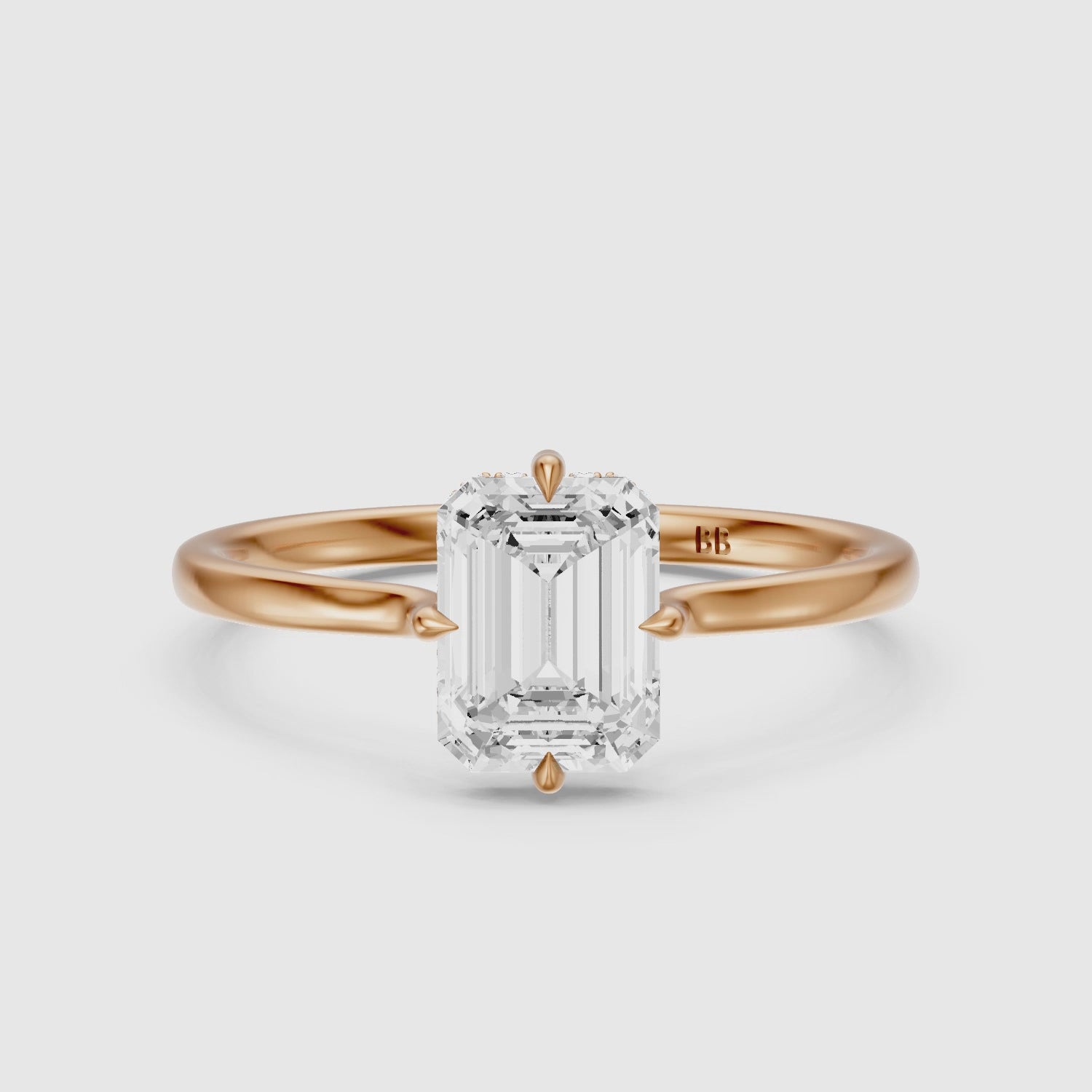 Load video: Noelle 4 Prong Emerald Cut Hidden Halo Lab Diamond Ring