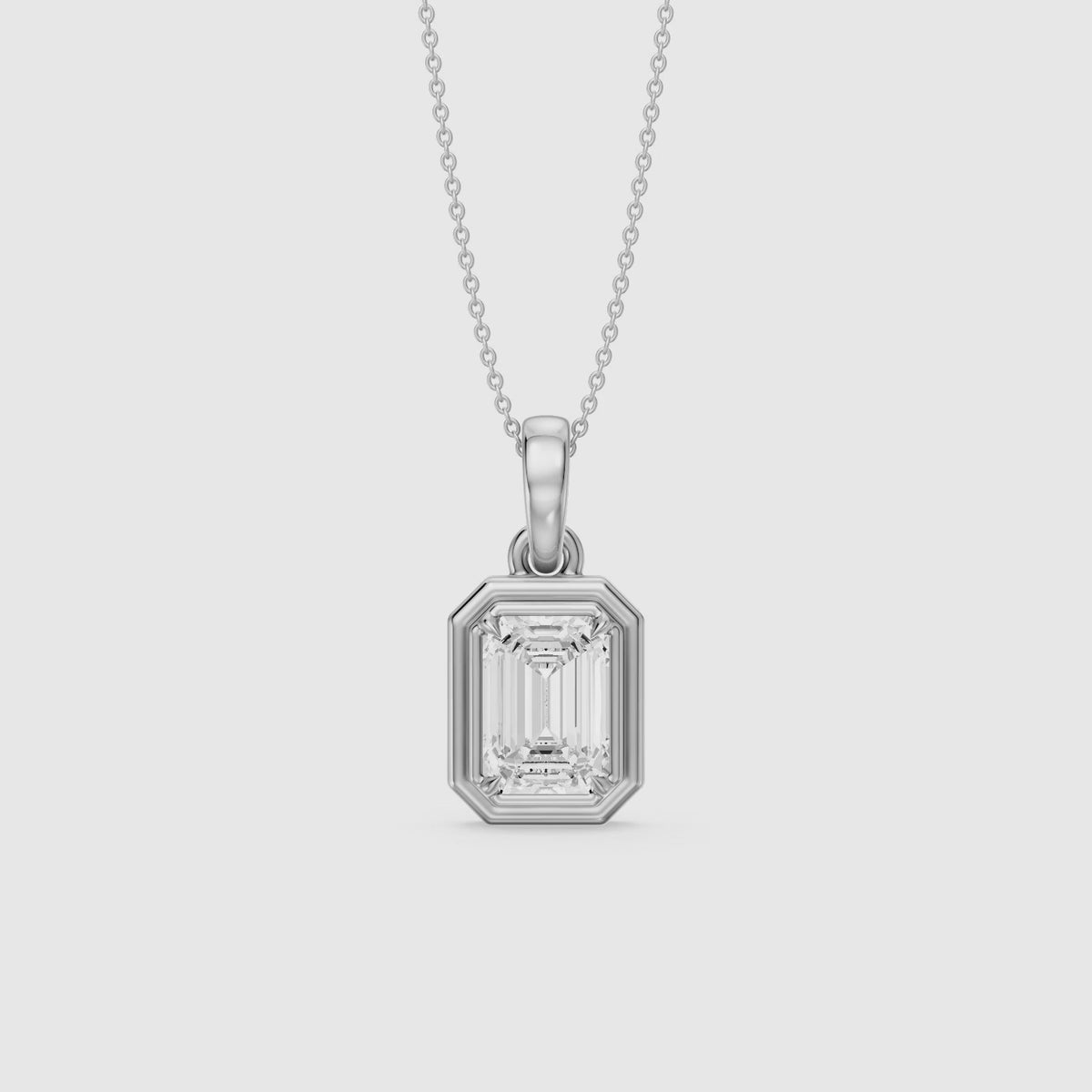 Load video: Dove Emerald Cut Double Bezel Lab Grown Diamond Pendant
