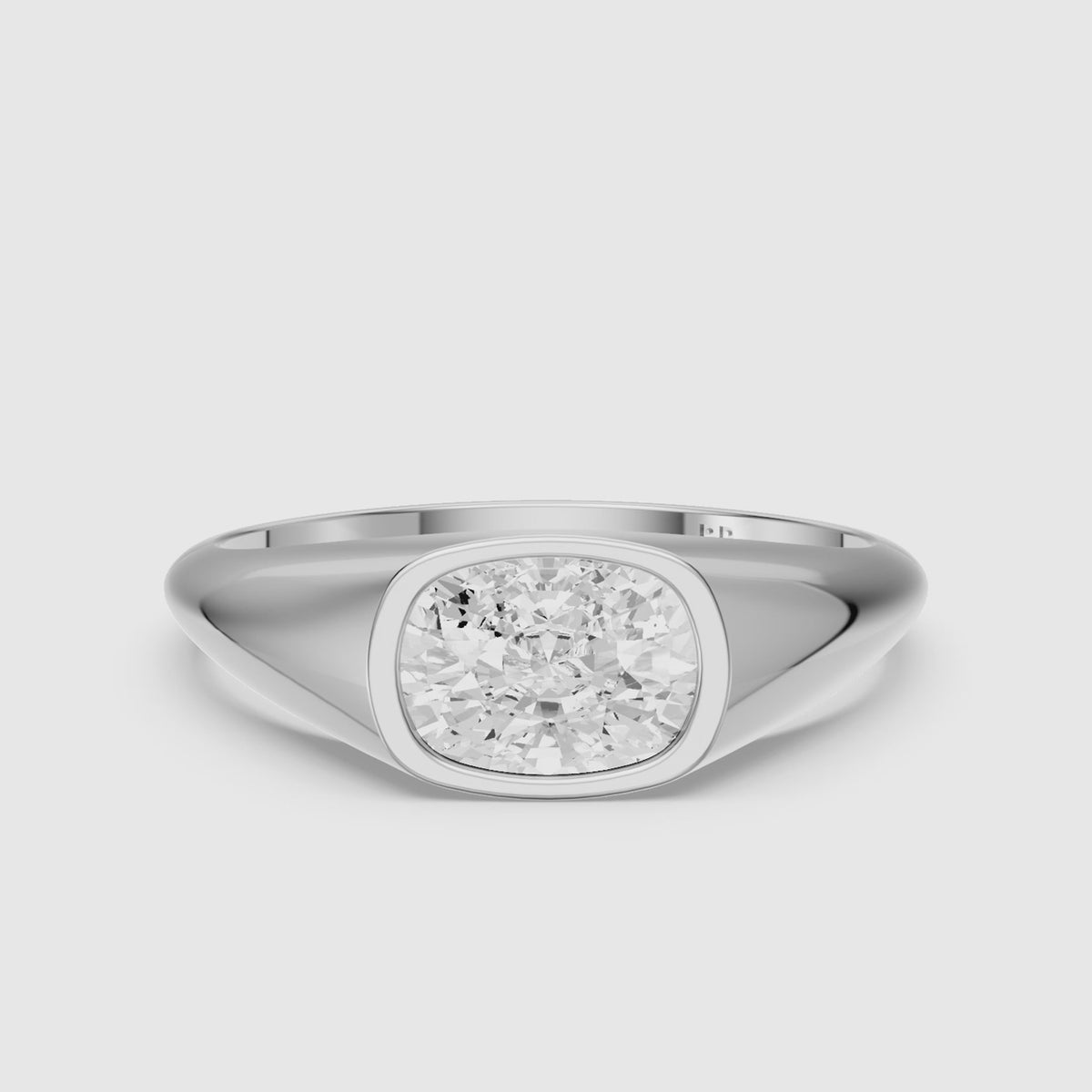 Load video: Nori Elongated Cushion Cut Bezel Set Moissanite Diamond Signet Ring
