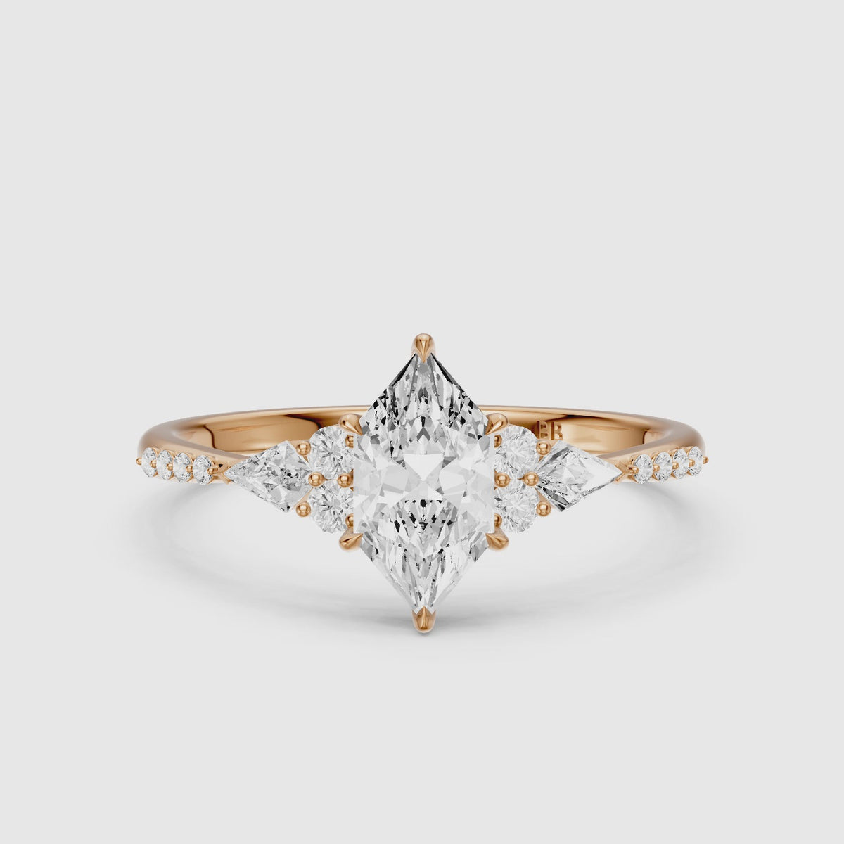 Load video: Kara Dutch Marquise Cut Lab Grown Diamond Ring with Round and Kite Side Stones