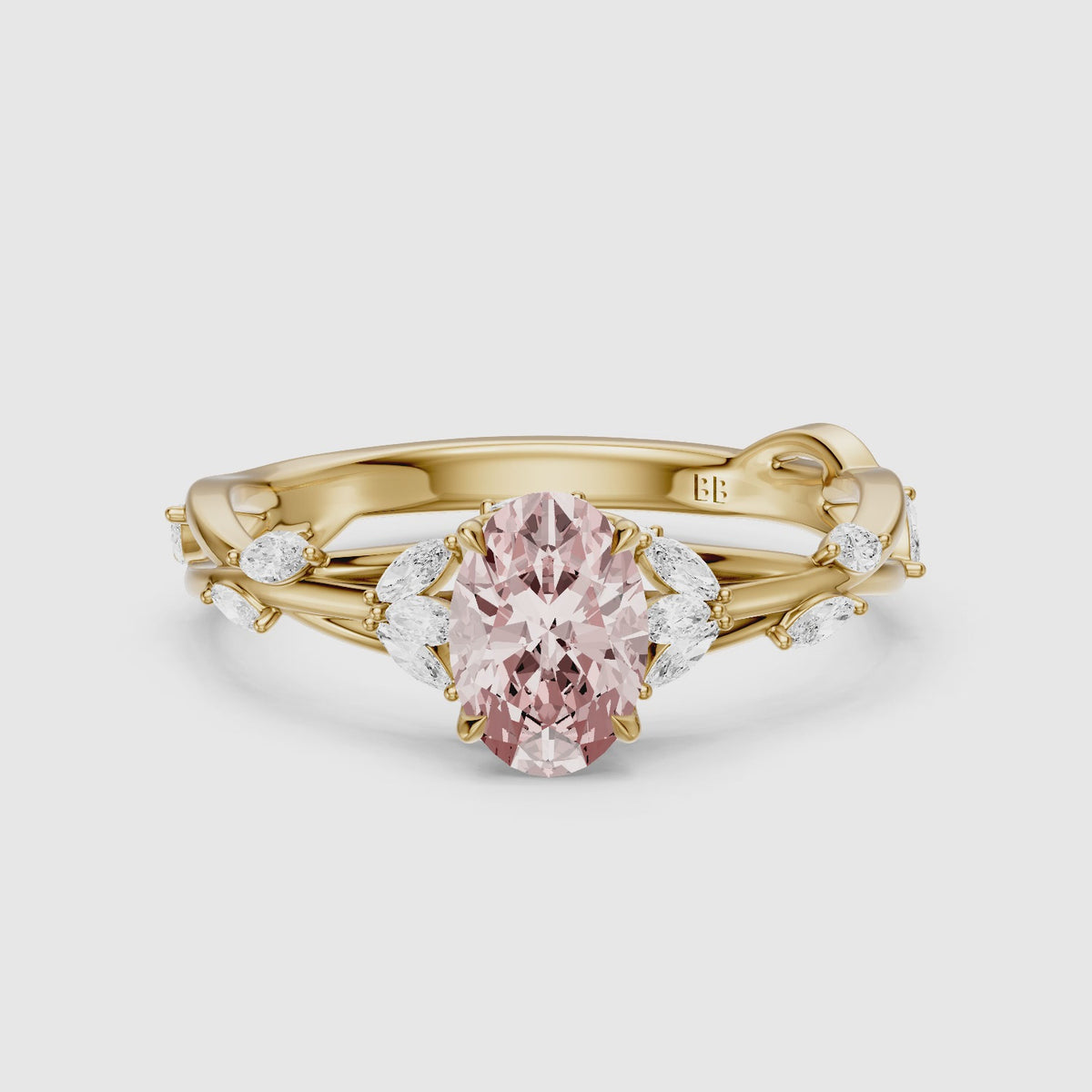 Load video: Brenna Oval Cut Secret Garden Pink Lab Grown Diamond Ring with Side Stones