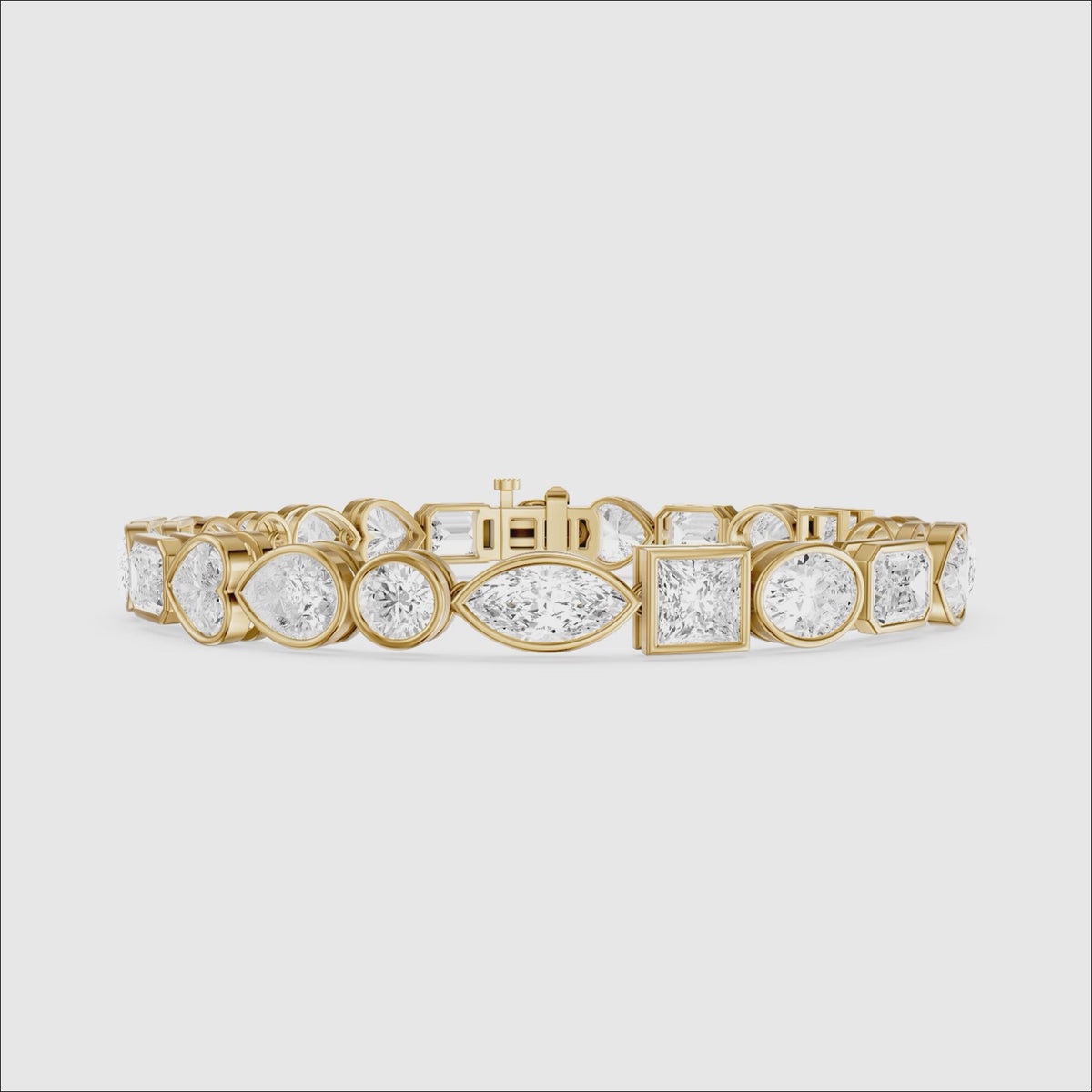Load video: Ily Multi Shape Lab Grown Diamond Bezel Tennis Bracelet