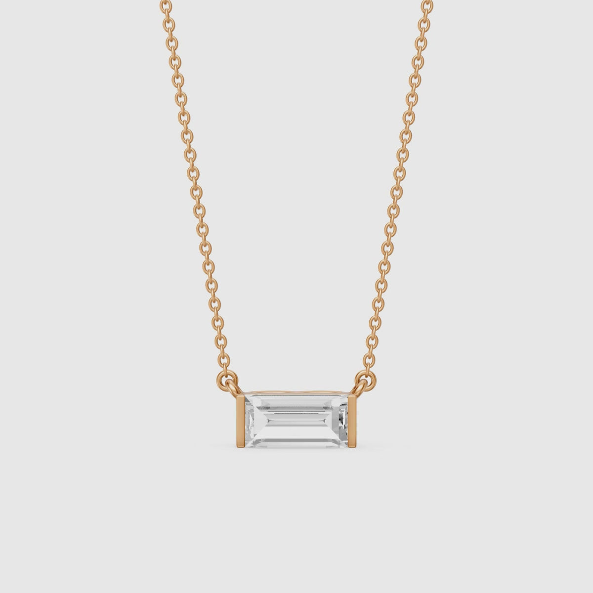 Load video: Lorelai Baguette Lab Grown Diamond East West Solitaire Pendant