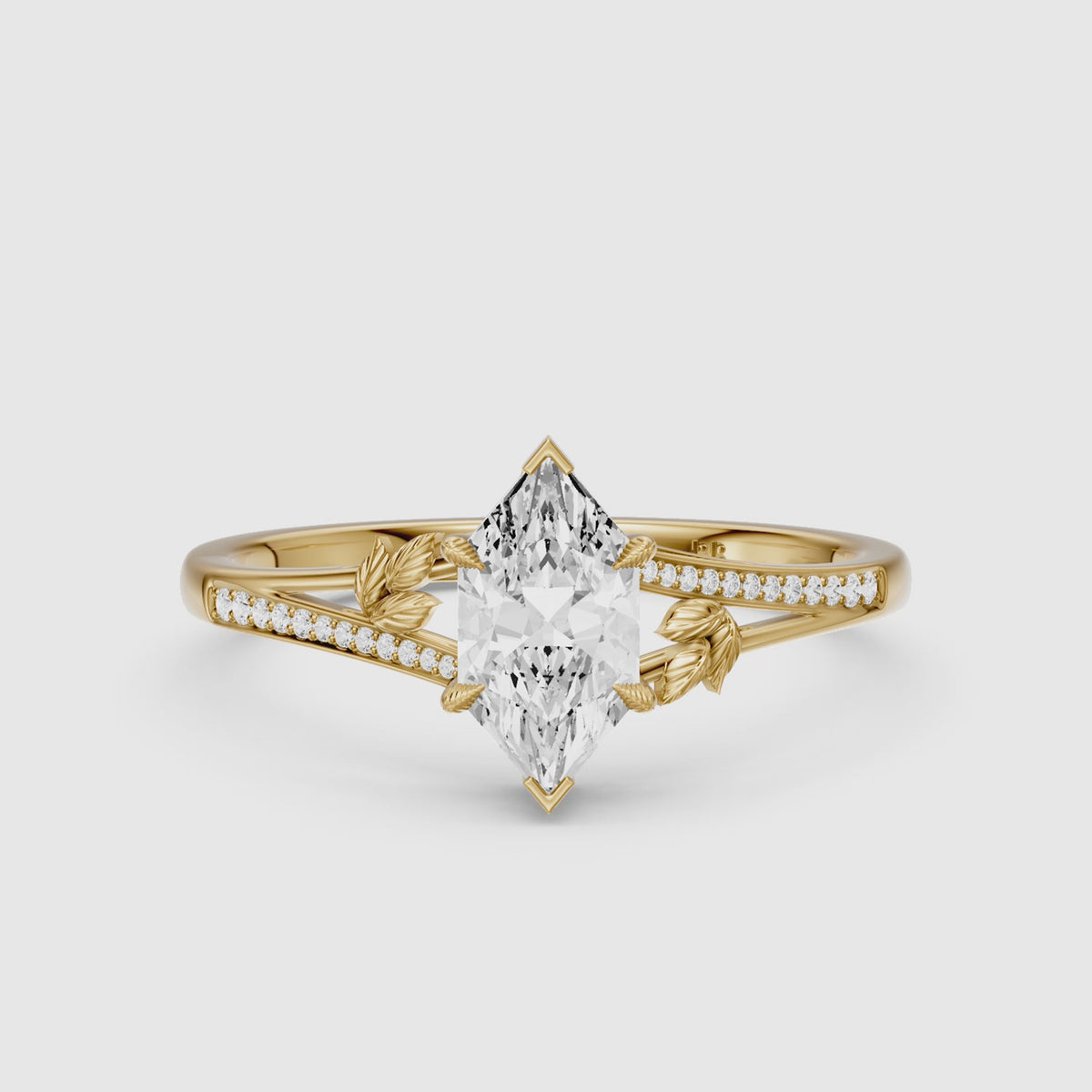 Load video: Calla Nature Inspired Dutch Marquise Cut Lab Grown Diamond Split Shank Ring