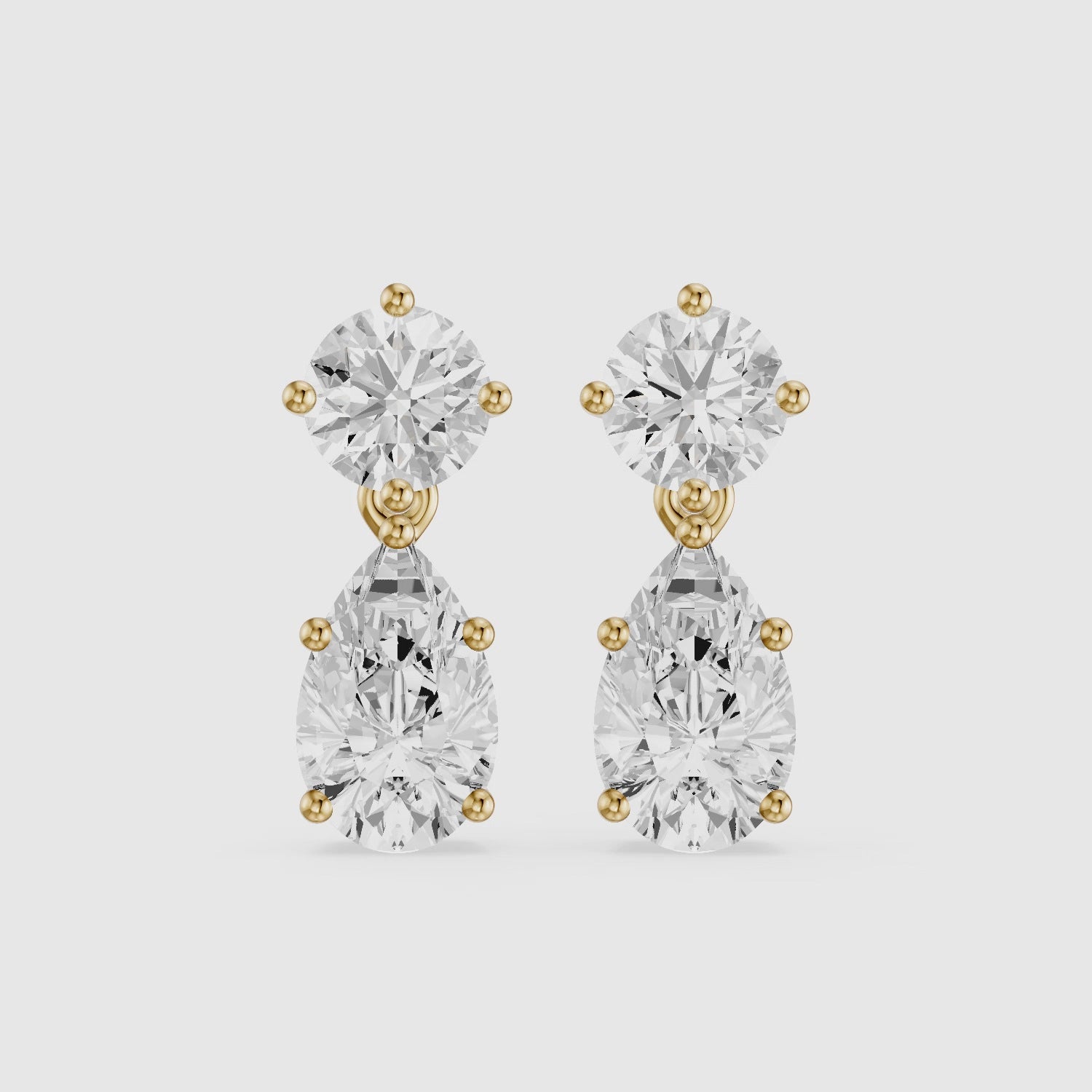 Load video: Edith Round and Pear Shape Lab grown Diamond Drop Earrings