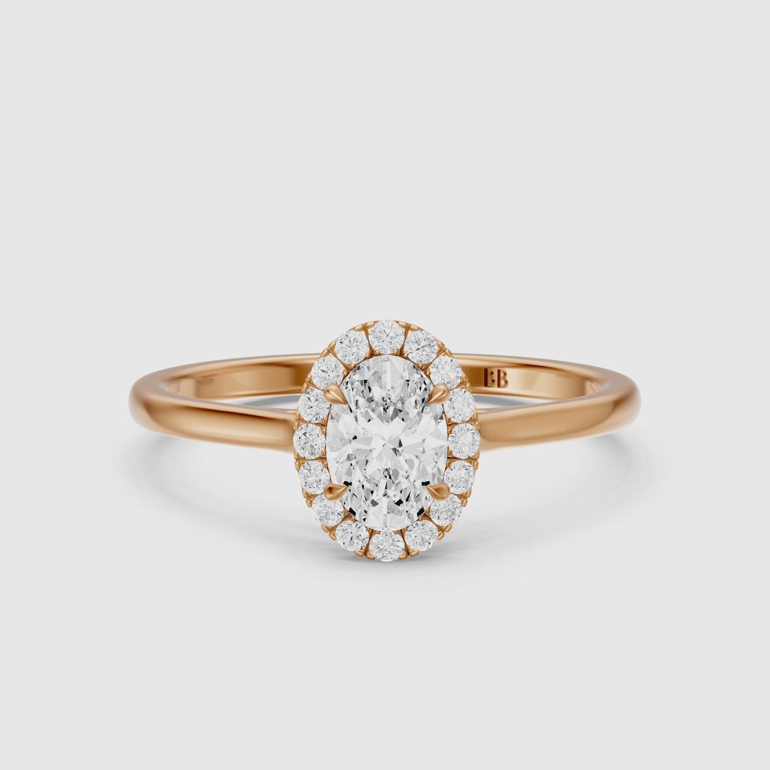 Load video: Amaris Oval Halo Cathedral Style Lab Grown Diamond Ring