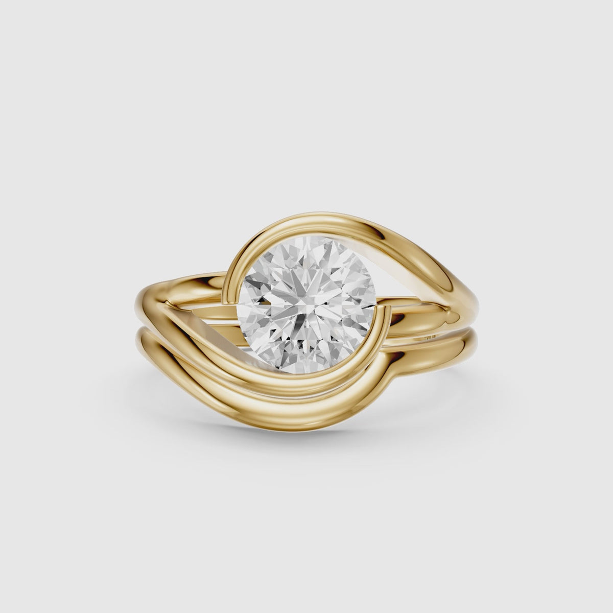 Load video: Elenice Round Lab Grown Diamond Bezel Set Split Shank Solitaire Bridal Set