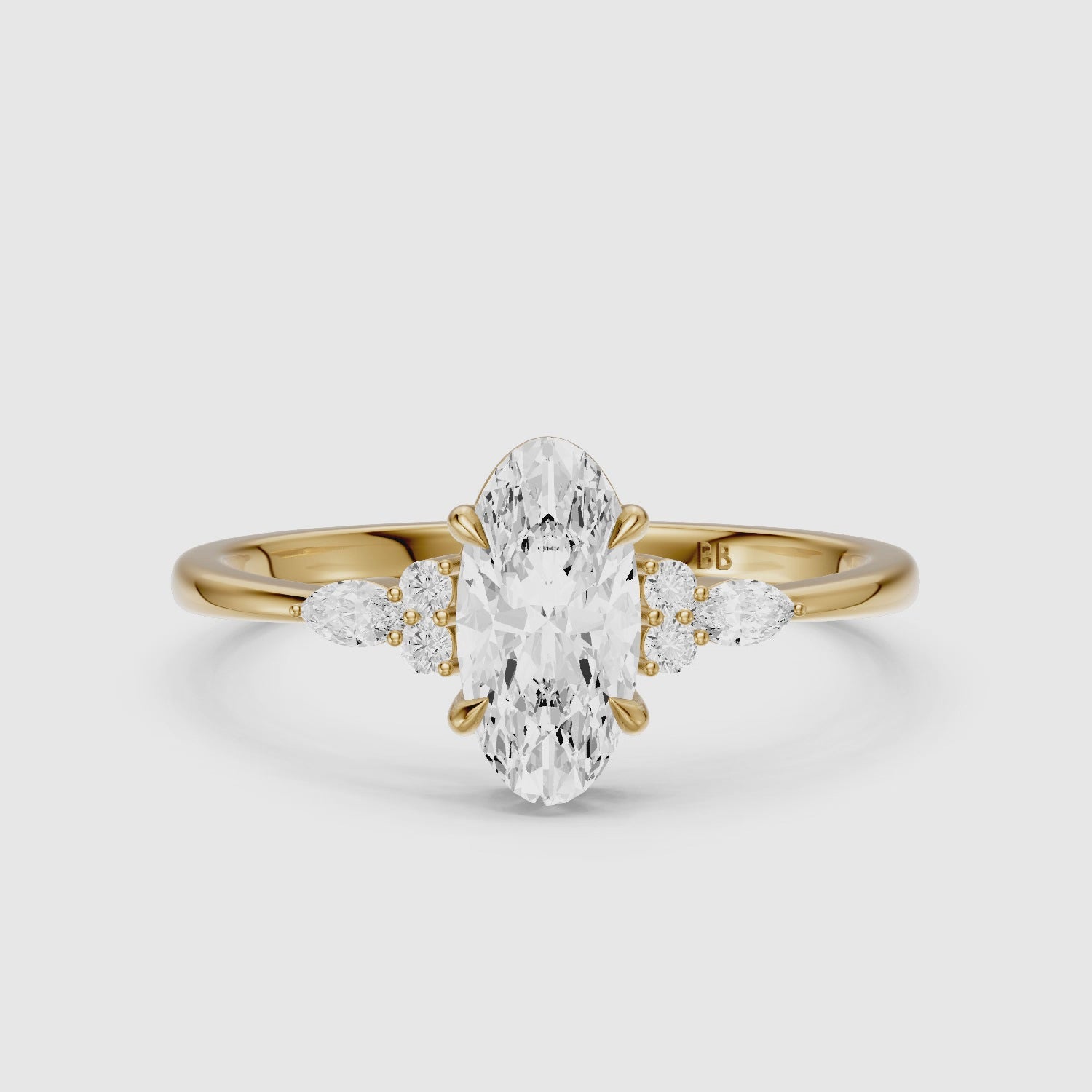 Load video: Estela Moval Moissanite Diamond Ring with Pear and Round Side Stones