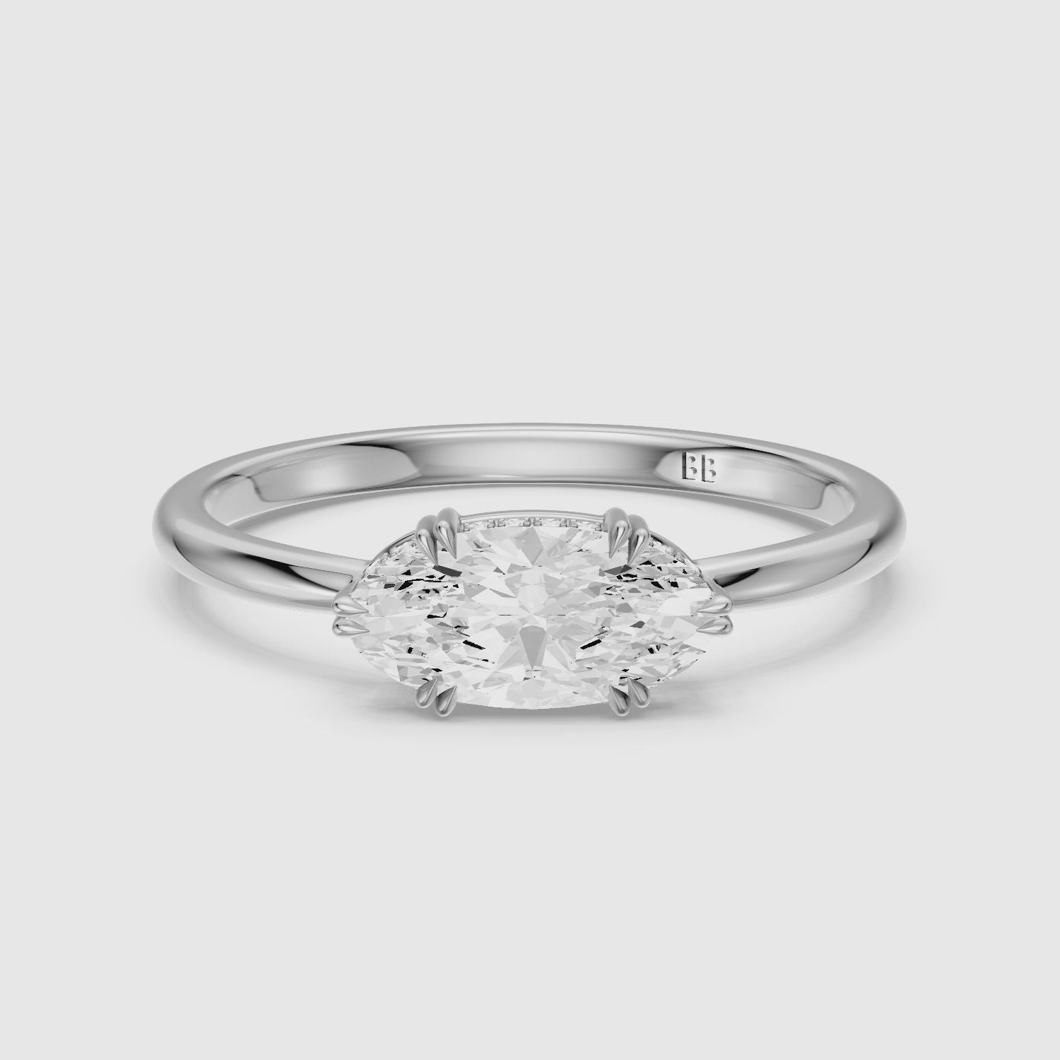 Load video: Diana East West Moval Moissanite Diamond Hidden Halo Double Claw Ring