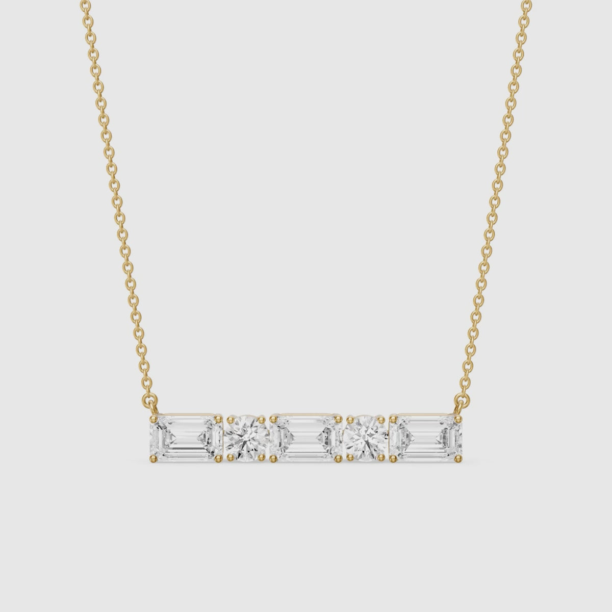 Load video: Gabriela Emerald and Round Lab Grown Diamond Bar Necklace