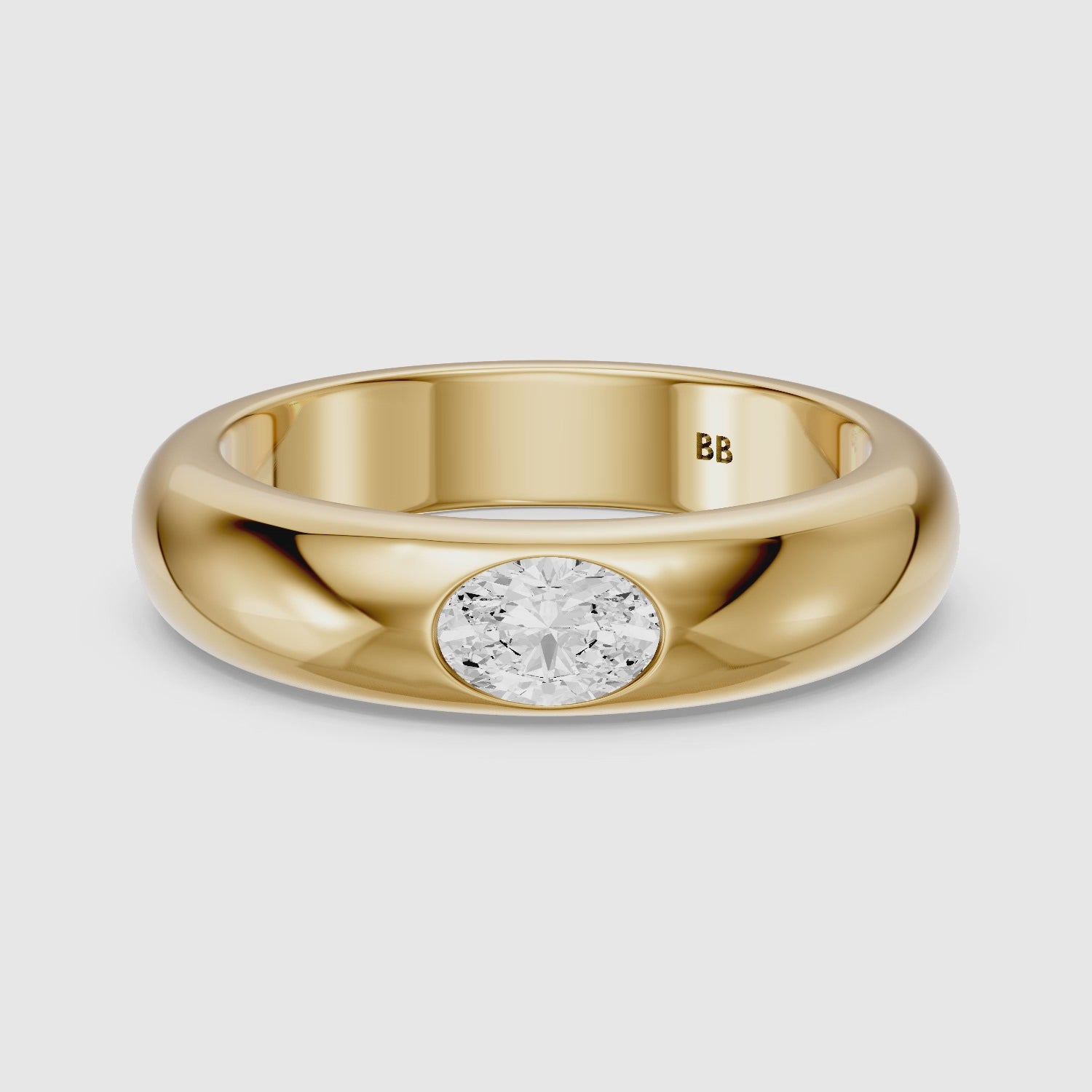 Load video: Marisol Oval Cut Lab Diamond Bezel Set Dome Band