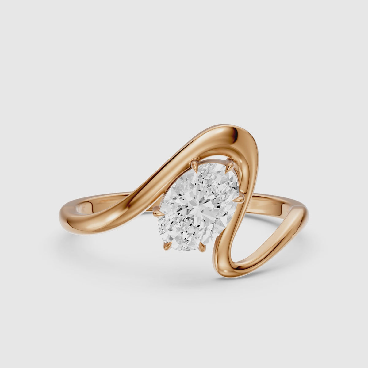 Load video: Lumi Oval Moissanite Diamond Bypass Wave Solitaire Ring
