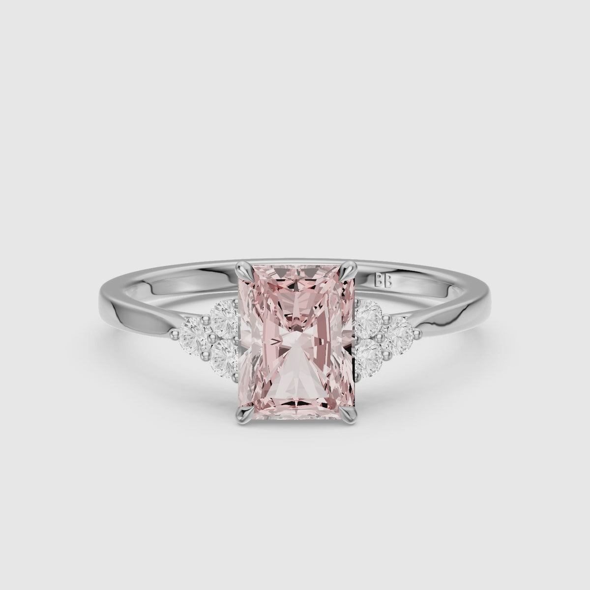 Load video: Nell Radiant Cut Side Stone Cluster Pink Lab Grown Diamond Ring